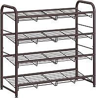 SONGMICS 4-Tier Stackable Metal Shoe Rack, Holds 20 Pairs, Adjustable Slanted Shelves, Bronze Organizer for Entryway Closet Small Spaces