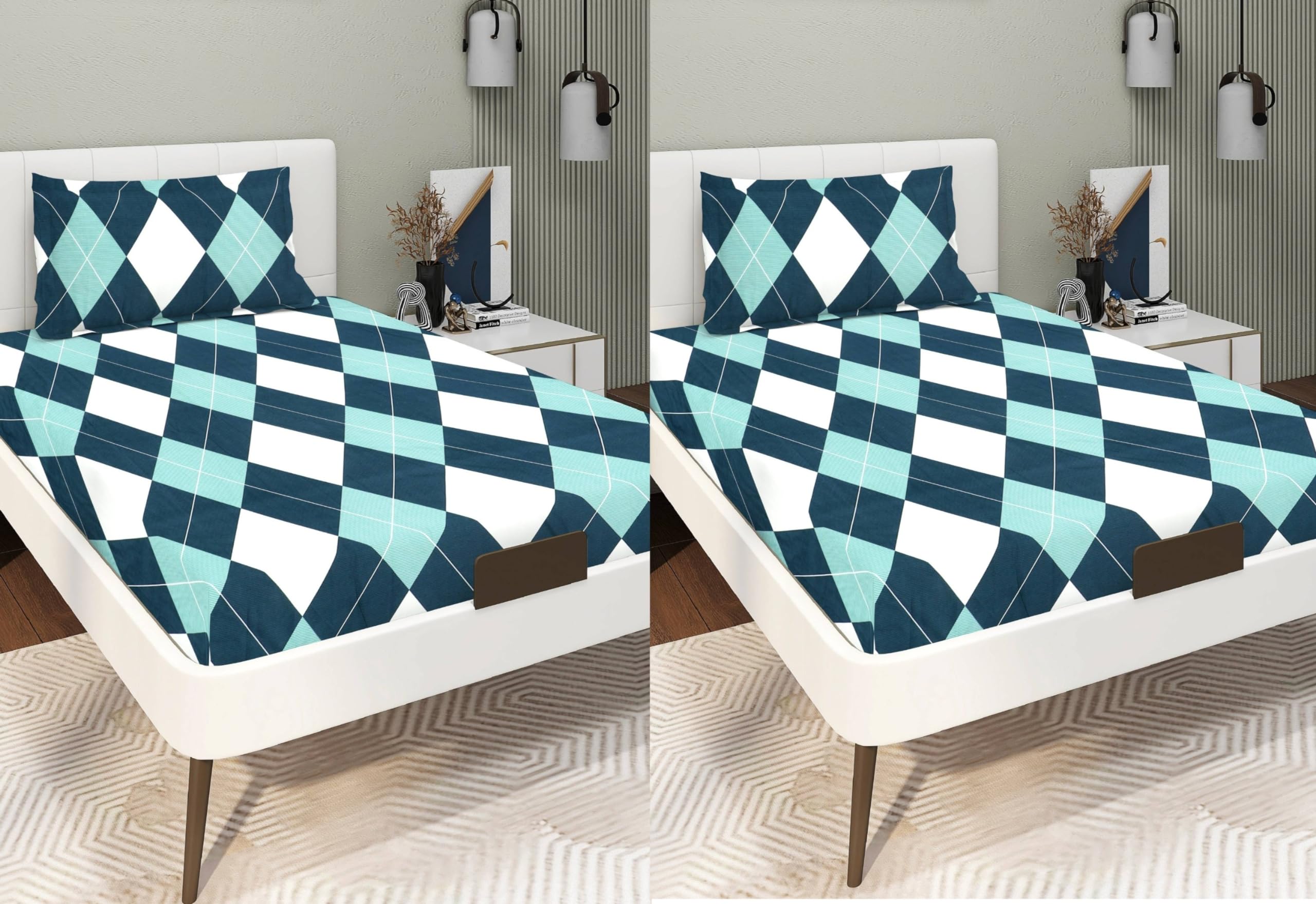 RD TREND® Presents Bedsheet for Single Bed Polycotton 210 TC, Size-60X90 Inches(152X228 CM), Combo bedsheet for Single Bed with 2 Pillow Cover (18X28 Inches), Colour- Green,Pattern- Geometric (B0D1N994ZH) Amazon Price History, Amazon Price Tracker