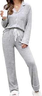 Senert Pajamas Set For Women Long Sleeve Sleepwear Soft Button Down Shirt with Long Pants Pj Lounge Sets S-XXL