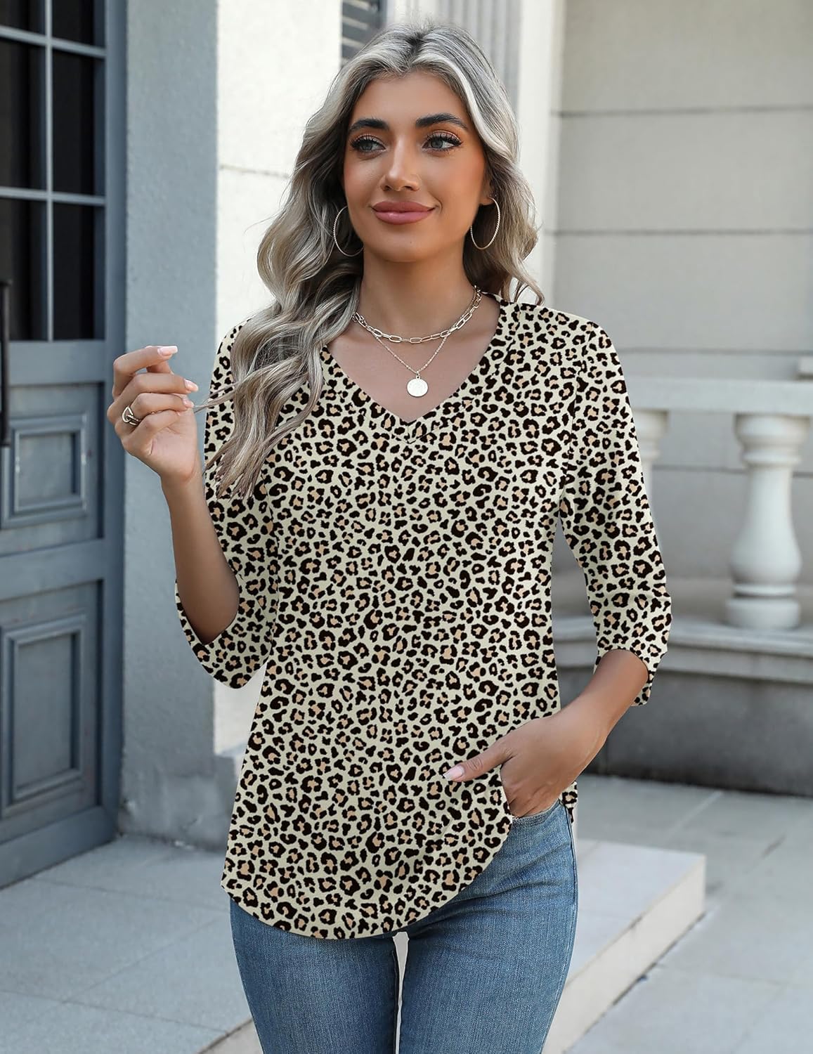 Zeagoo Womens Blouse Casual 3/4 Length Sleeve V Neck Basic T-Shirts Spring Summer Cute Tunic Tops Business Work Tees - Image 4