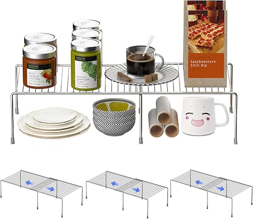 Redrubbit Estante de almacenamiento para gabinete, estante de metal expandible a prueba de óxido para encimera de cocina y estante de gabinete,