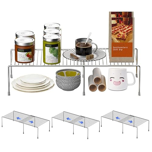 Redrubbit Cabinet Storage Shelf Rack, Expandable Metal Rustproof Kitchen Counter