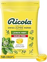 Ricola Sugar Free Lemon Mint Cough Drops - 105ct Bag, Herbal Throat Lozenges with Swiss Herbs & Menthol Relief