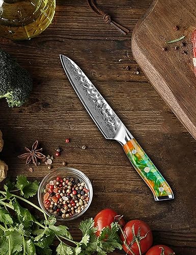 Miniatura 10 de Cuchillo de tallar de 8 pulgadas, cuchillo para cortar carne, mango de acero y resina de Damasco martillado - Serie Yao
