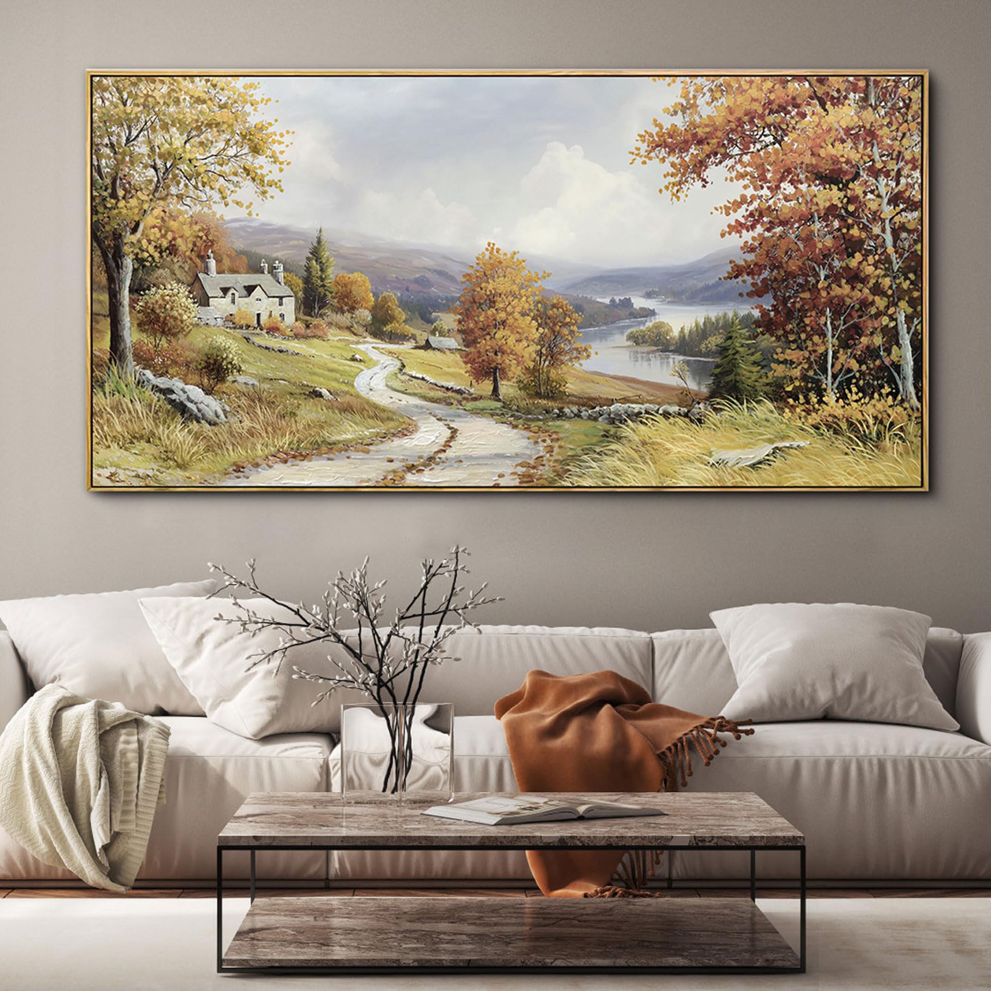 Amazon.com: KLAKLA Landscape wall art - Autumn Rustic Field Burnt