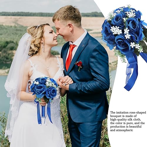 Miniatura 8 de belupai Ramo de dama de honor de 9.45 pulgadas para boda, rosas artificiales, ramo de flores de seda, ramo de novia para fiesta, ceremonia,