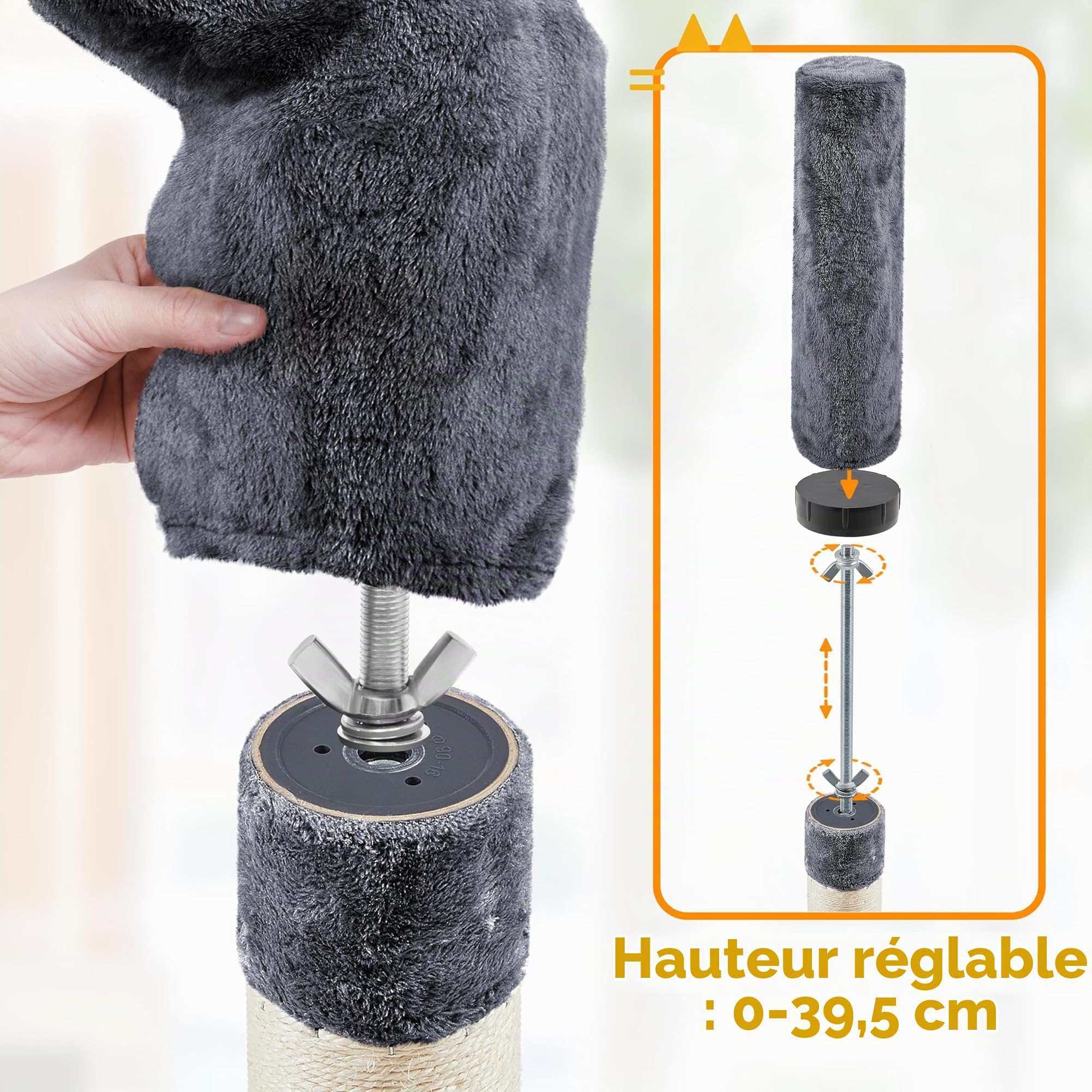 Abician Arbre à Chat du Plafond Poteau à griffer Réglable en Hauteur 226-265 cm avec Niche Chat Gris foncé
