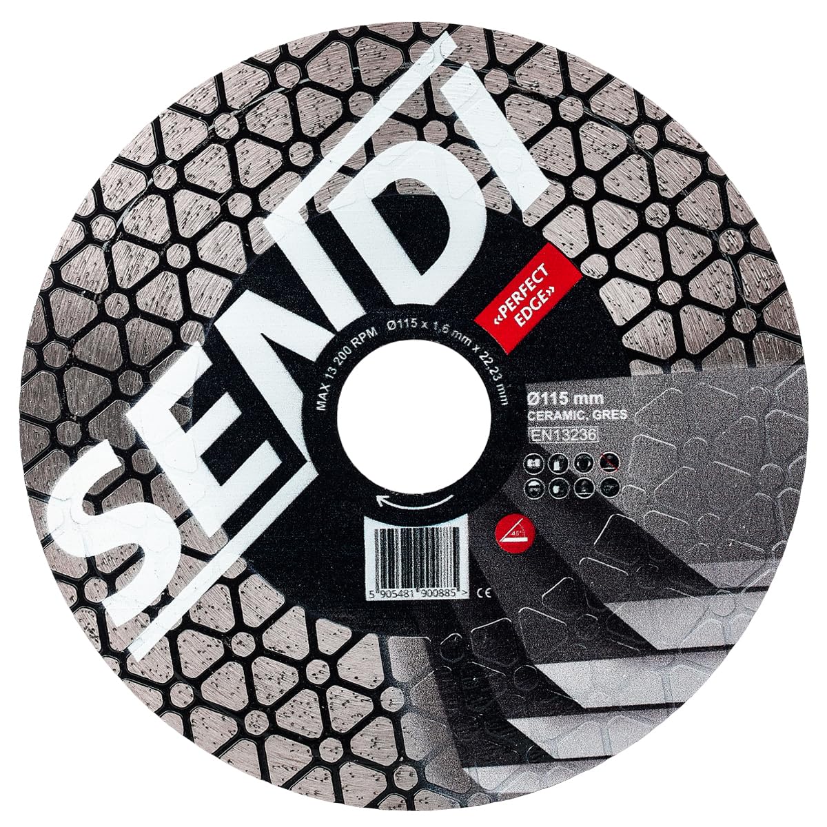 Disco diamantato SENDI PERFECT EDGE - Speciale per Ingleti/Taglio 45 gradi - Adatto per Porcellanico, Gres, Pasta bianca...- Disco fatto per Pinzatrici e muratori. (115 mm)