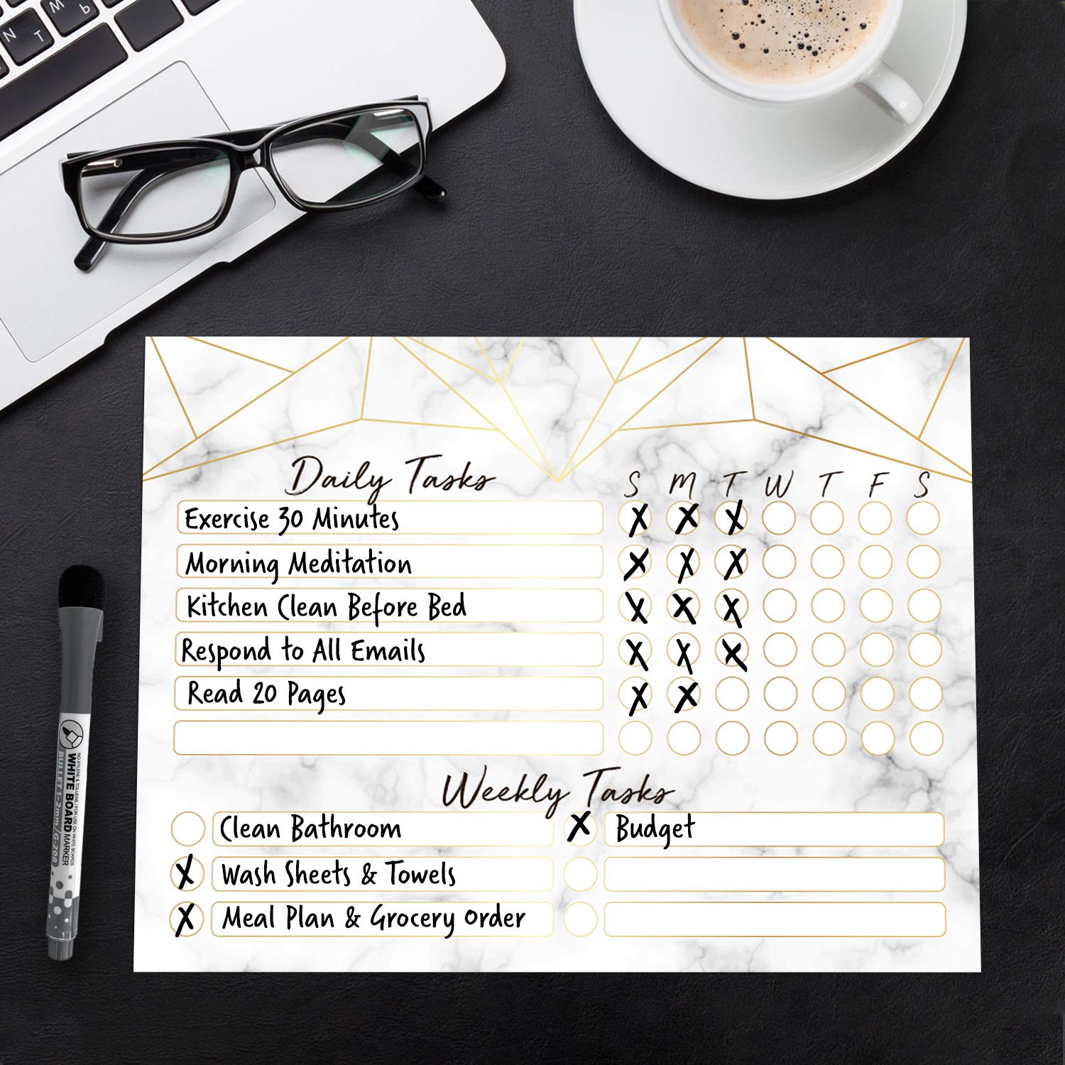 Dry Erase Task Planner Decal - Removable Adhesive Whiteboard For Goals & Habits