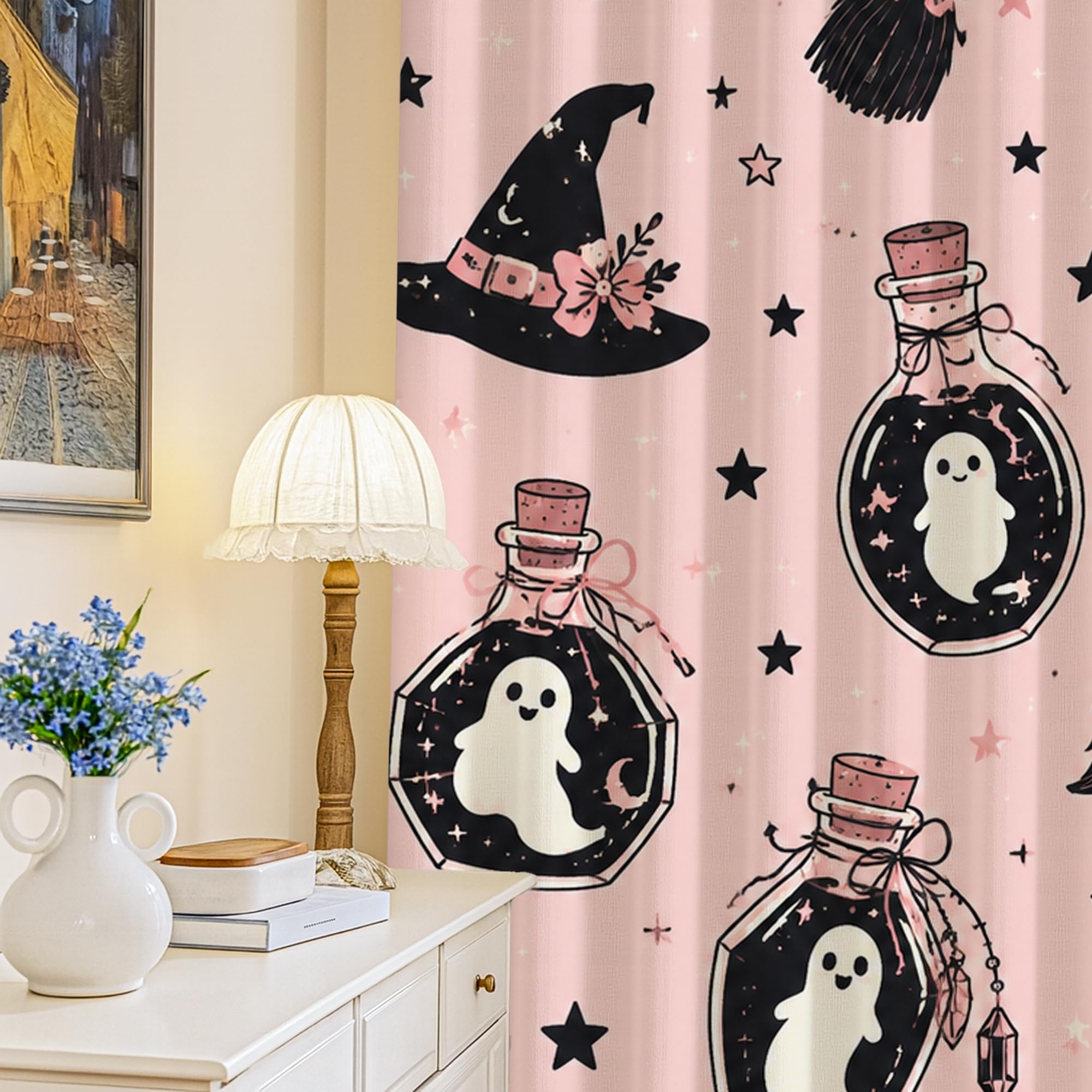 Rideau de fenêtre Halloween pour déco de bureau et chambre