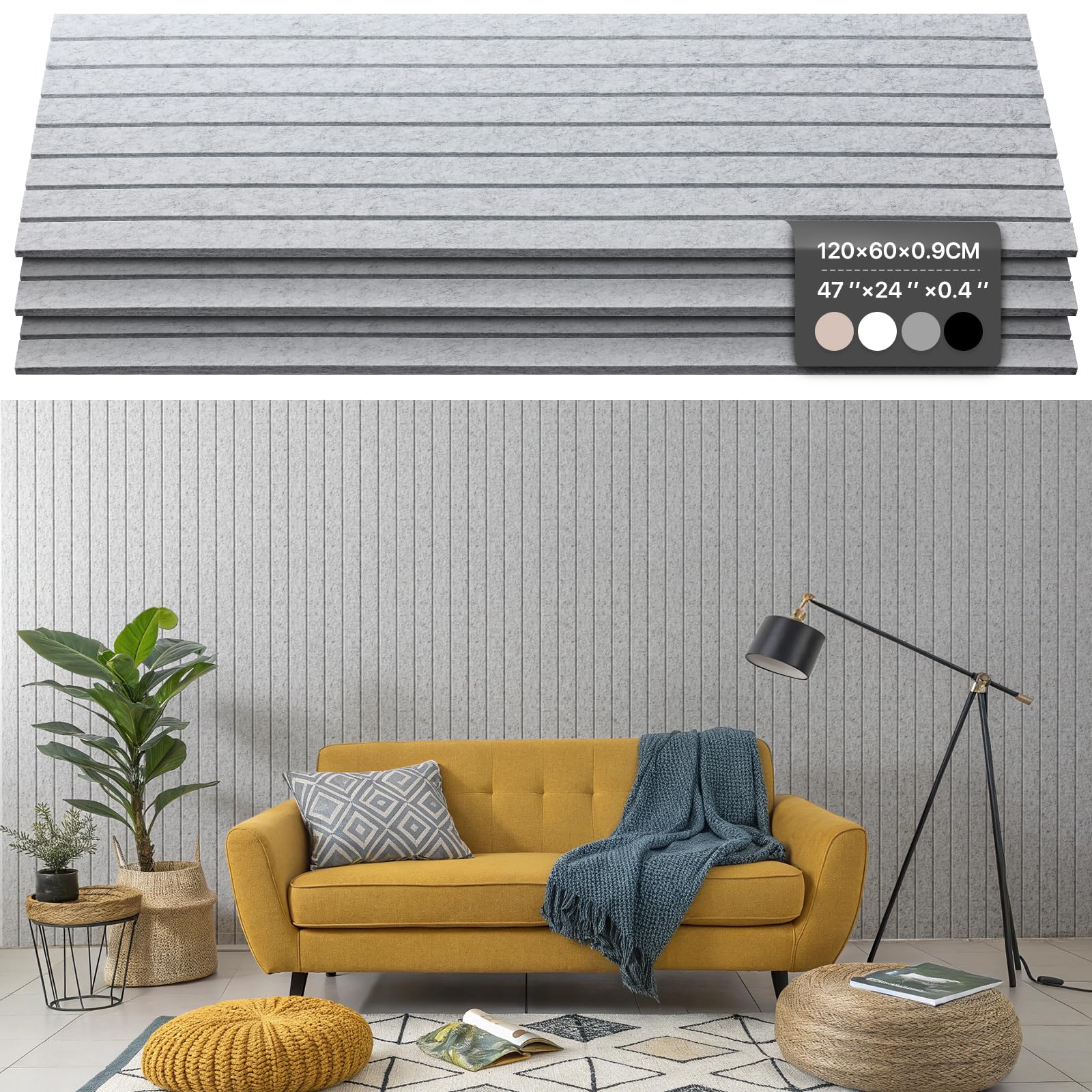 Soundproof Wall Panels Self-Adhesive, 3 Pack Large Acoustic Panels 47.2"x23.6"x0.35" High Density Sound Proof Panels for Walls, Noise Absorbing for Home Studio, Office, Game Room