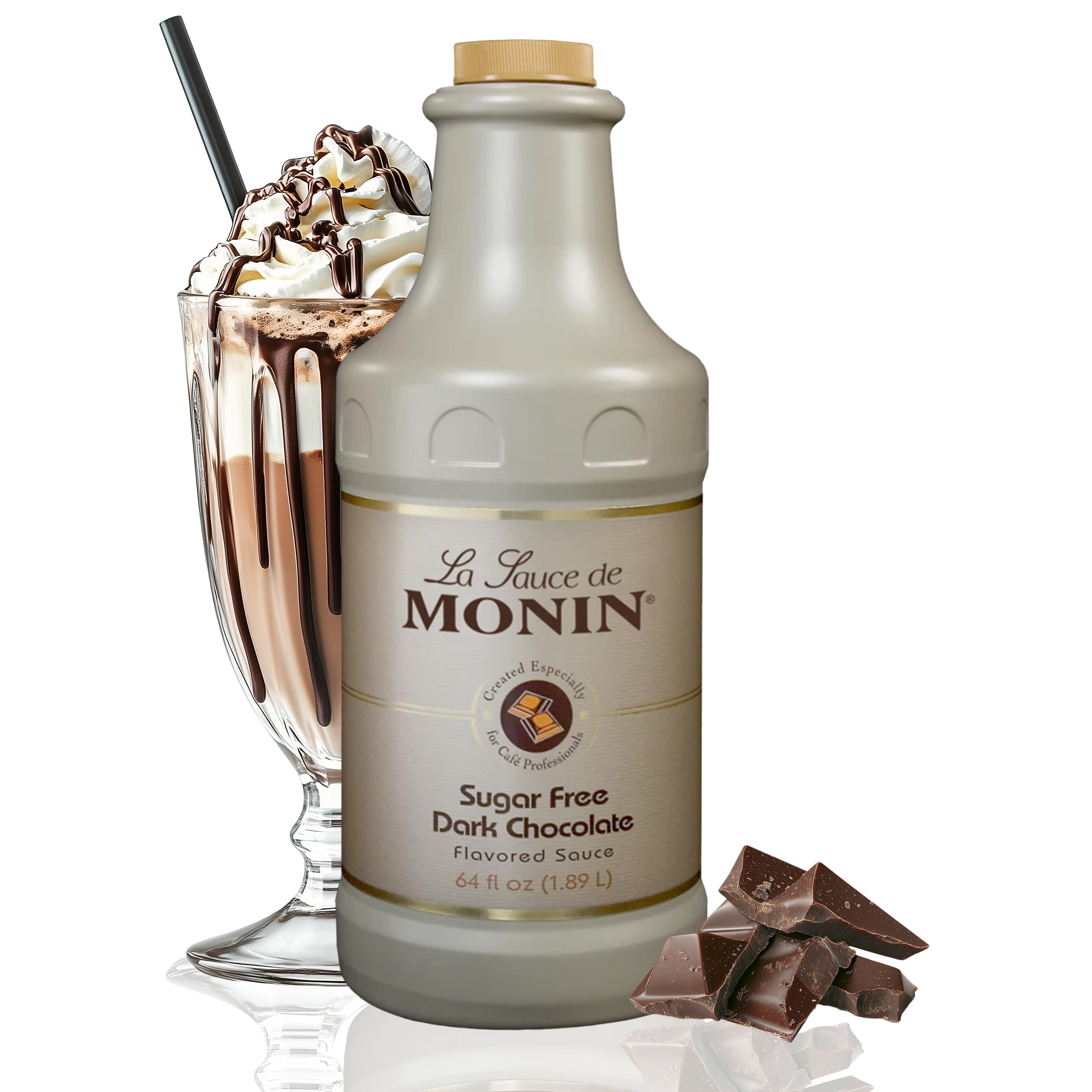 Sugar Free Dark Chocolate Sauce, Velvety and Rich, Great for Desserts, Coffee, and Snacks, Gluten-Free (64 Ounce)