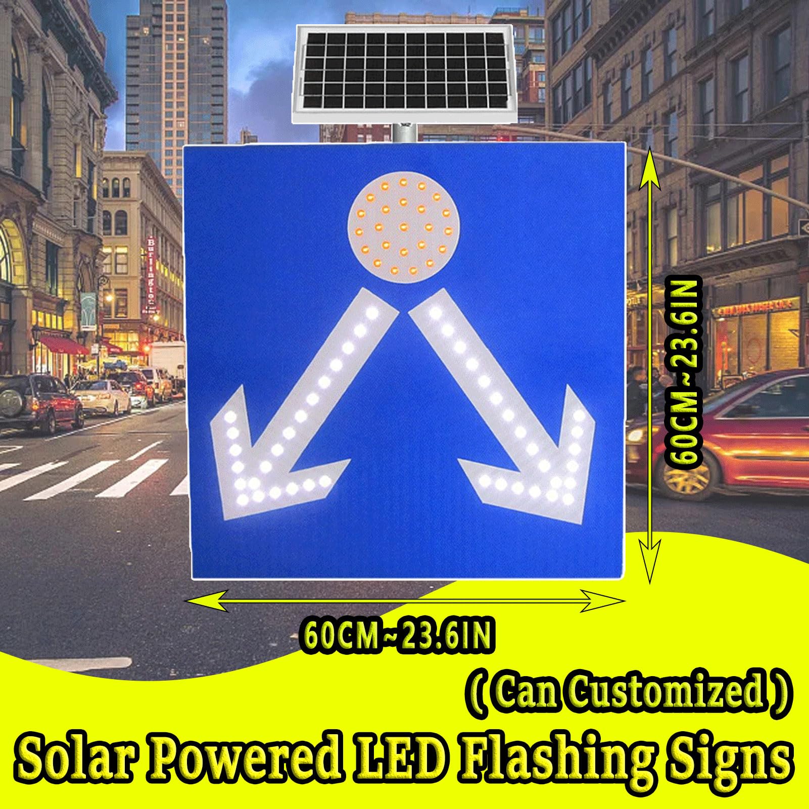 Alimentado por energía Solar Señales de Advertencia, viviendas y Calles. Marco de Aluminio Resistente al Agua, la Intemperie y la decoloración