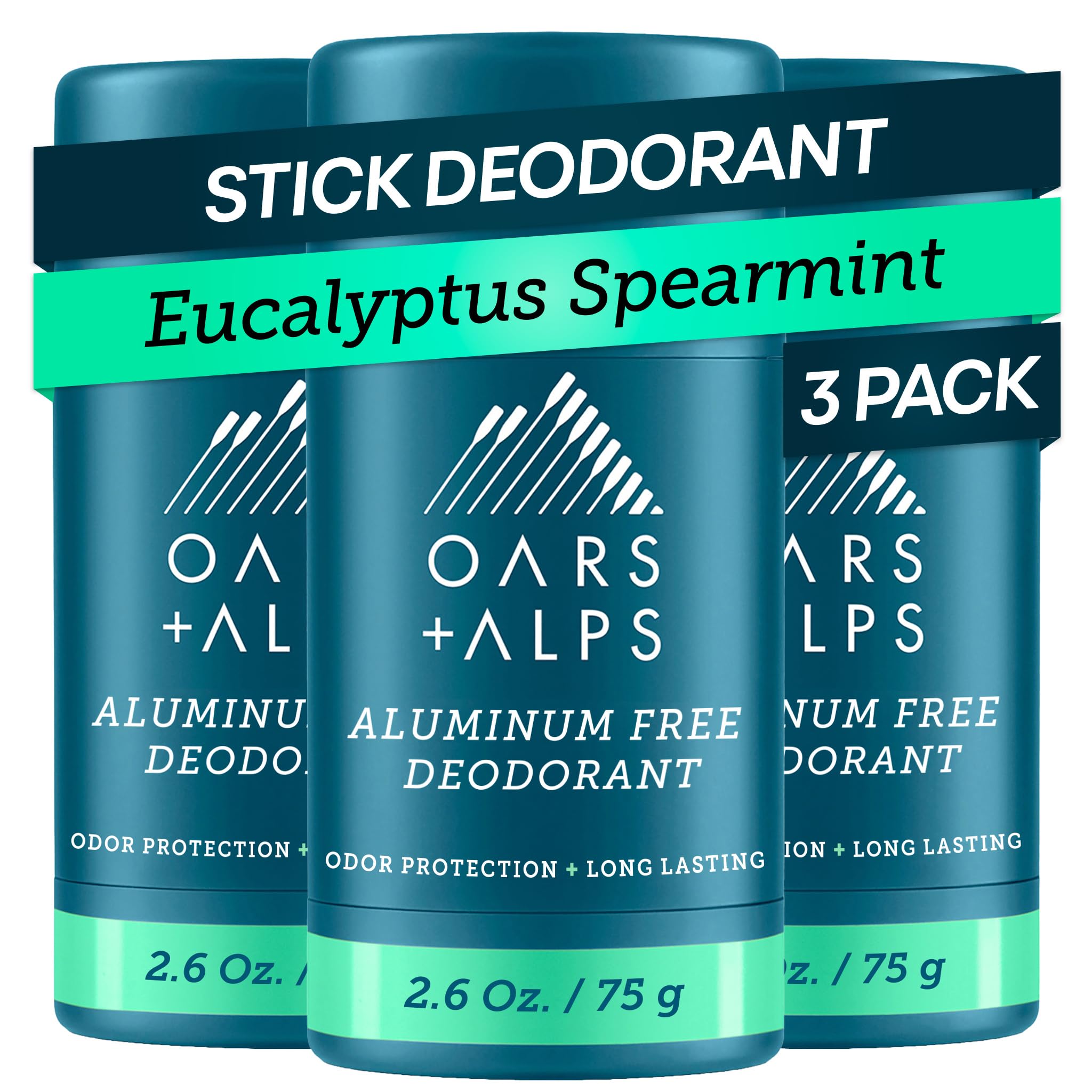 Aluminum Free Deodorant for Men | Long Lasting Odor Protection, Clear & Free of White Residue, Anti-Chafing Smooth Glide, Dermatologist Tested, Eucalyptus Spearmint, 3pk, 2.6oz