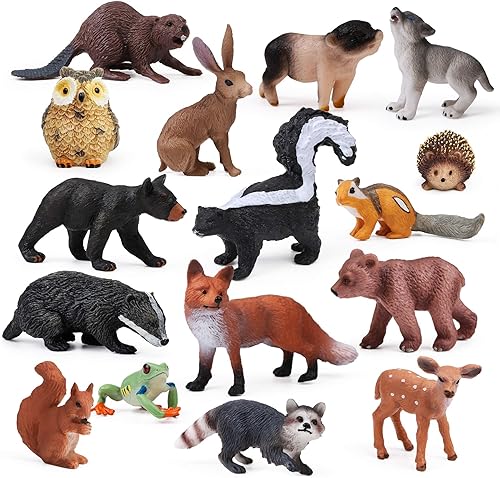 16 figuras de animales del bosque figuras de criaturas del bosque juguetes en miniatura adornos para pasteles regalo de cumpleaños para niños