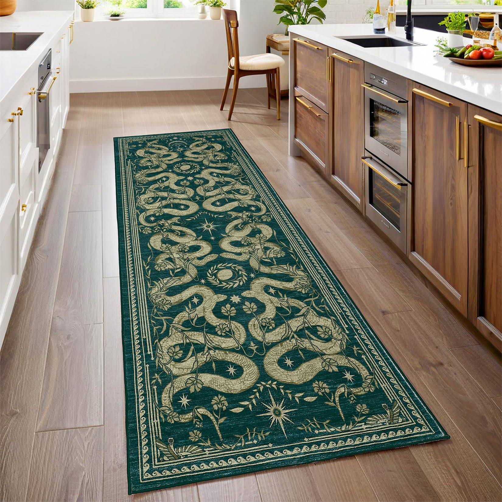 Snake Washable Runner Rug 2x6 Kitchen Rugs Non Slip for Hallway with Rubber Back Forest Soft Low-Pile Stain Resistant Thin Carpet for Entryway Bedroom