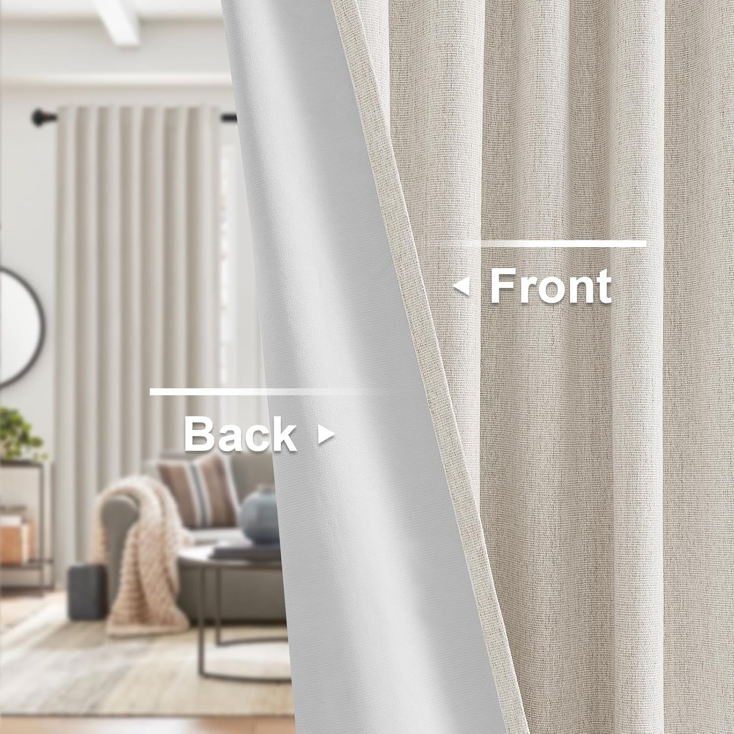 Ivory White 100% Blackout Curtains Linen Chenille Curtain Total Black Out Curtain for for Living Room Bedroom Thermal Insulated Drapes Modern Farmhouse Shabby Chic,52"W x 96"L, Ivory(Not Solid)
