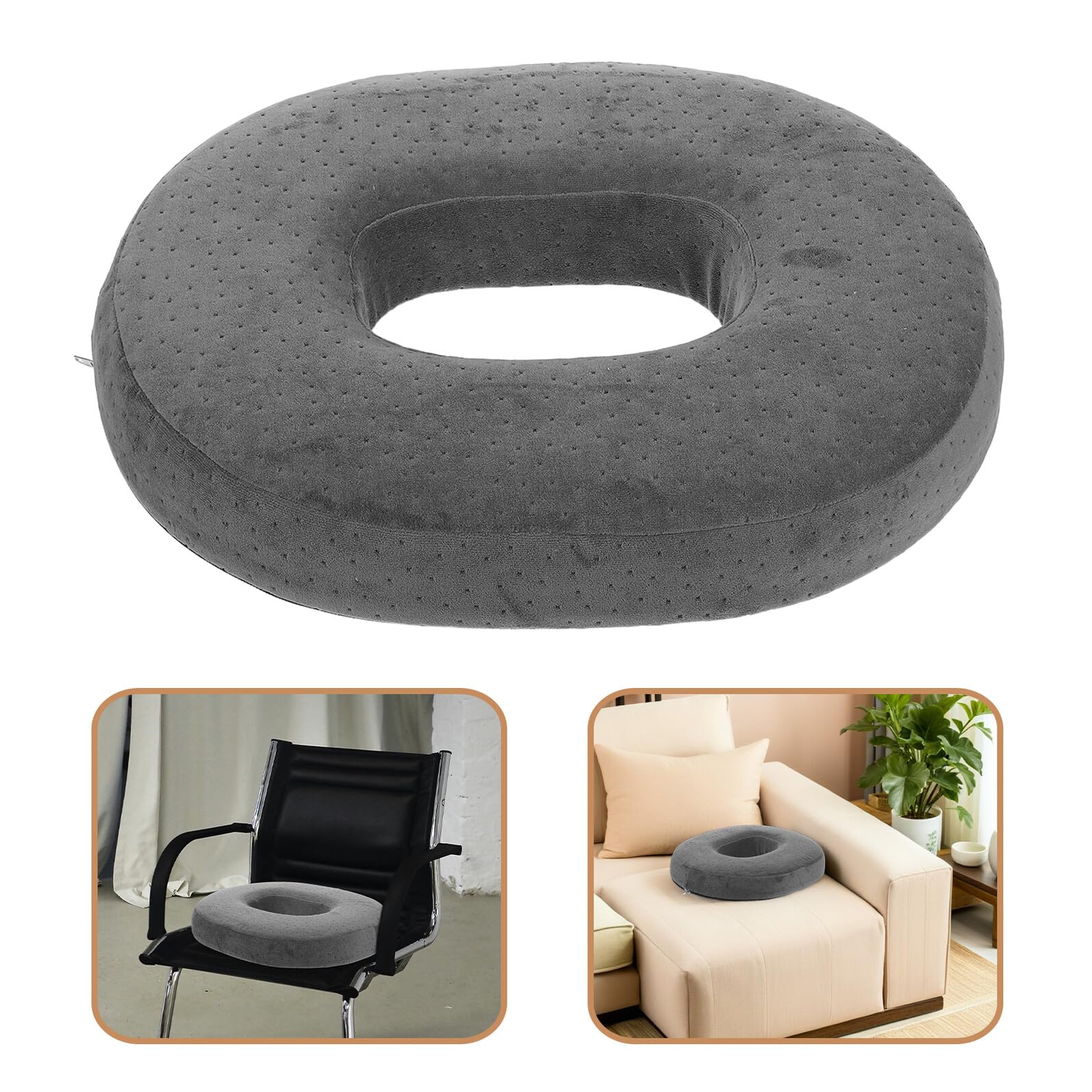 Healifty Cojín de Asiento Ovalado de Espuma Viscoelástica 43X35X7 CM con Funda de Terciopelo Gris Transpirable Almohadilla Ergonómica Tipo Donut para Silla de Oficina Taburete y Silla de