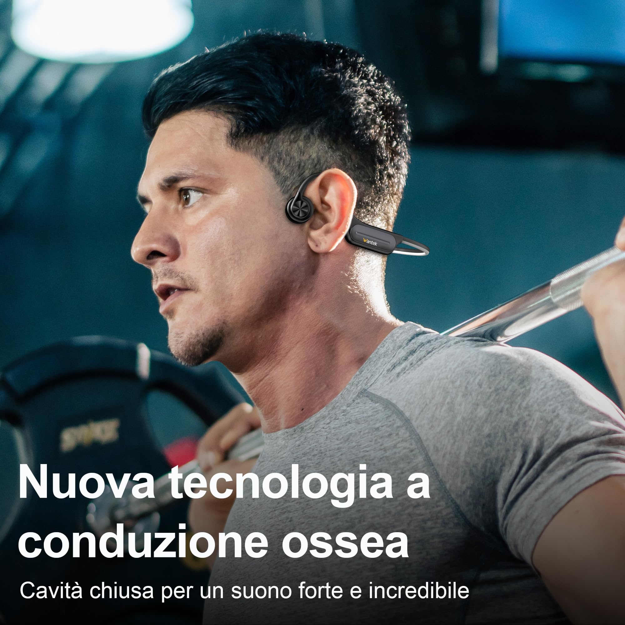 Wantek Cuffie a Conduzione Ossea Bluetooth 5.3, Auricolari Sportivi Open-Ear Wireless, Impermeabili IP68 con Memoria MP3 da 32GB, Cuffie Subacquee per Nuoto, Corsa, Ciclismo, Fitness e Surf