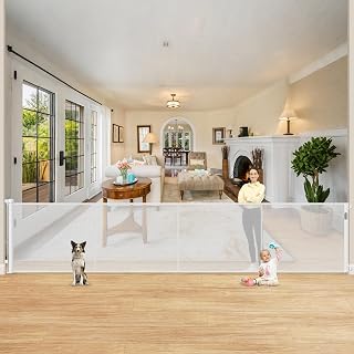Reinforced 42" Extra Tall Retractable Baby Gates for Doorway, 200" Retractable Dog Gate With Support Rod, 16ft Extra Long Baby Gate for Large Opening, Bottom Anti-Crawl Indoor/Outdoor Mesh Child Gates