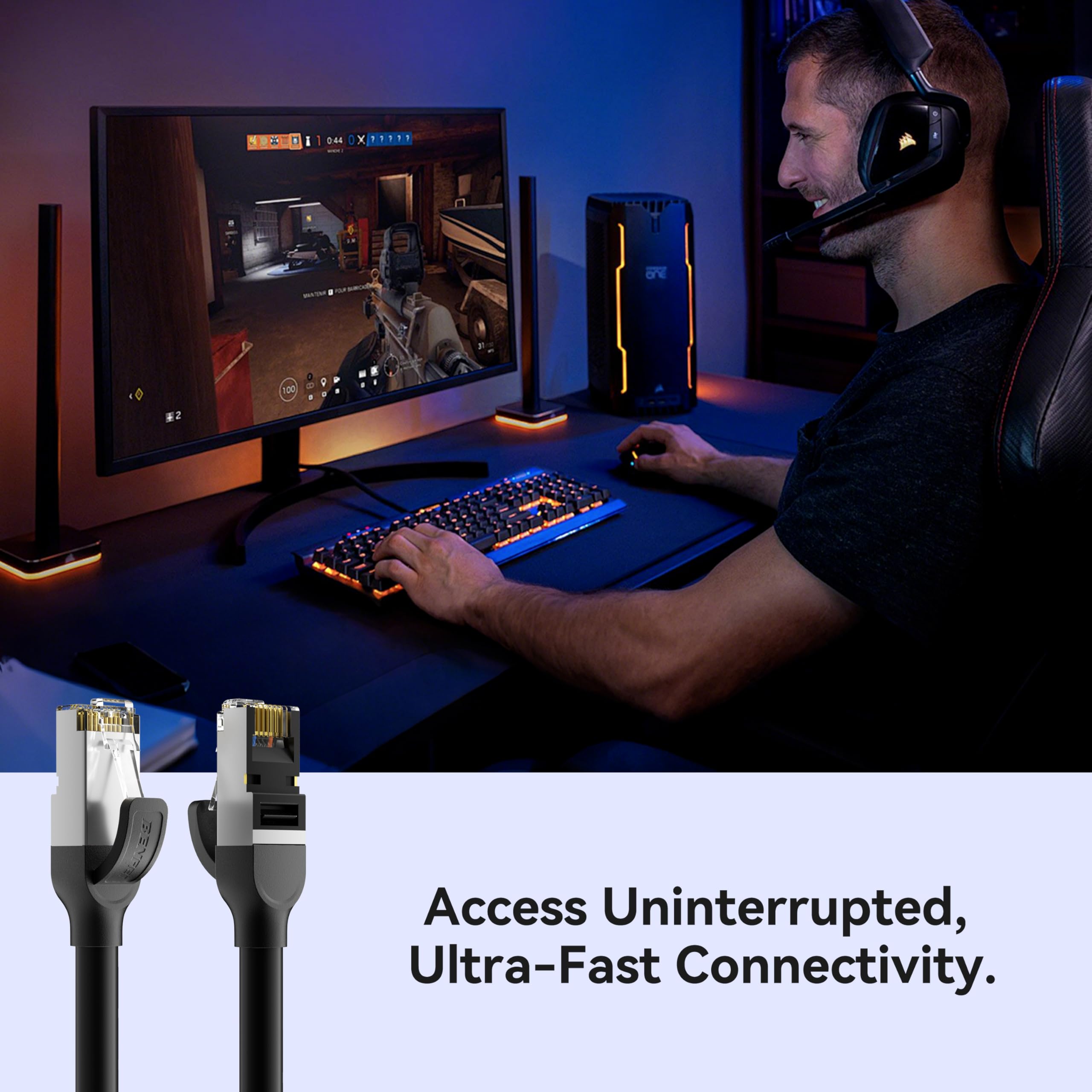 BENFEI Cable Ethernet Cat 7 30M, 10Gbps 600MHz, Cable de red RJ45 LAN Alta Velocidad, Cobre Puro F/FTP Blindado, Cable de Internet Resistente para In/Exterior, PC Gaming PS5 Xbox Router Módem Switch