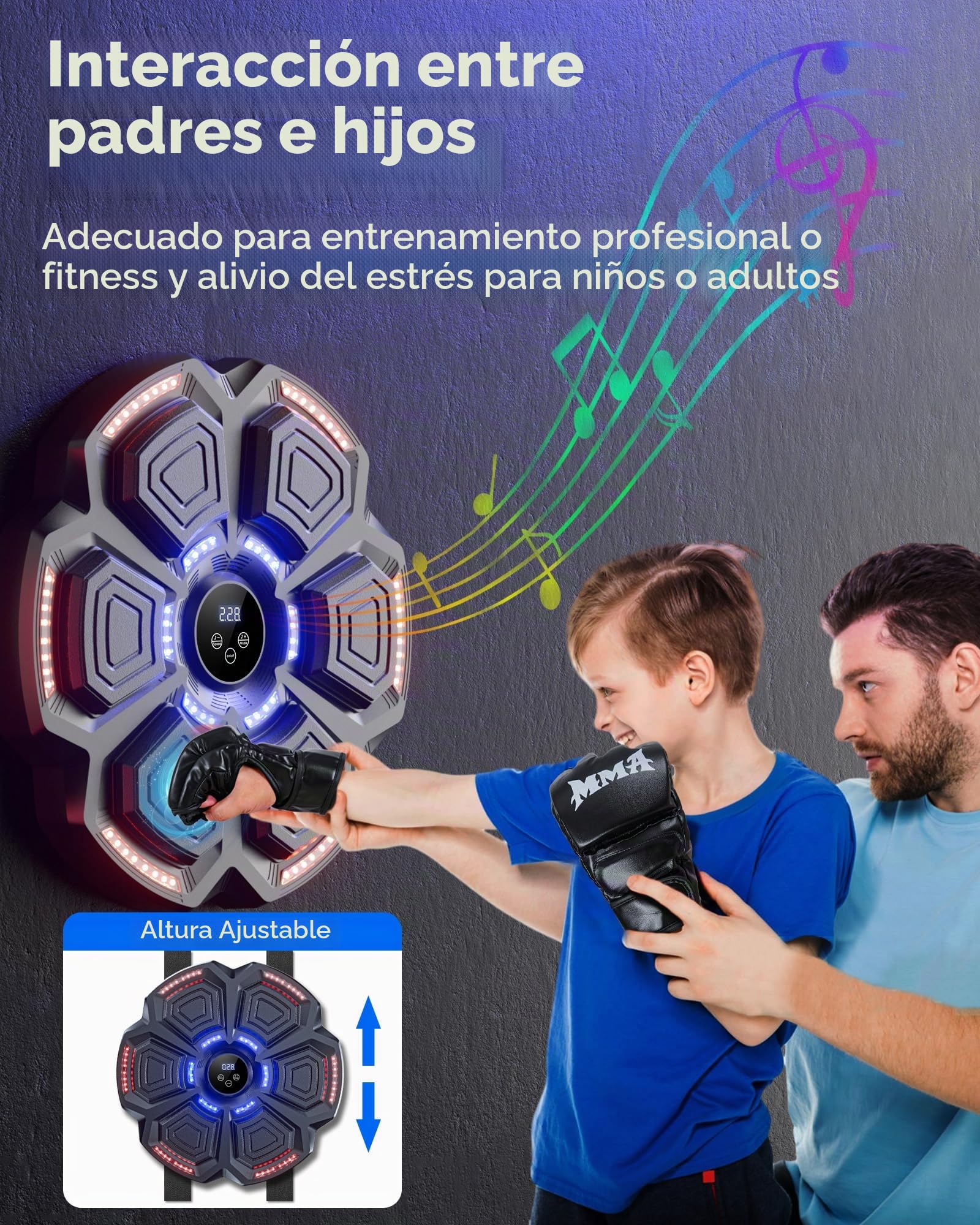 snawowo Maquina Boxeo Musical Pared - 9 Modos de Velocidad Music Boxing Machine Adulto con Guantes - Boxeador de Pared Musical con Bluetooth y Recuento Inteligente y Luces al Ritmo