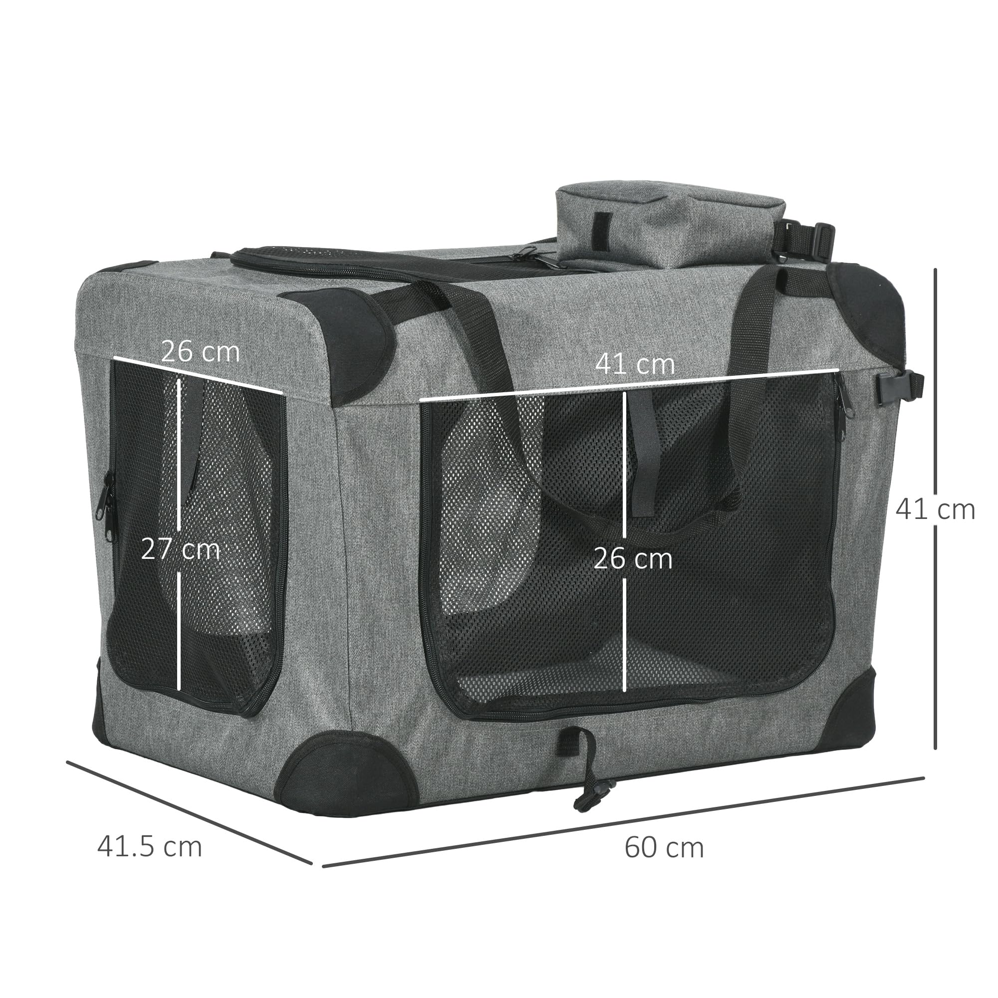 PawHut Transportador plegable para mascotas para perros pequeños y miniaturas, transportador portátil para gatos, caja de viaje para mascotas con alfombrilla extraíble, bolsas de almacenamiento, malla