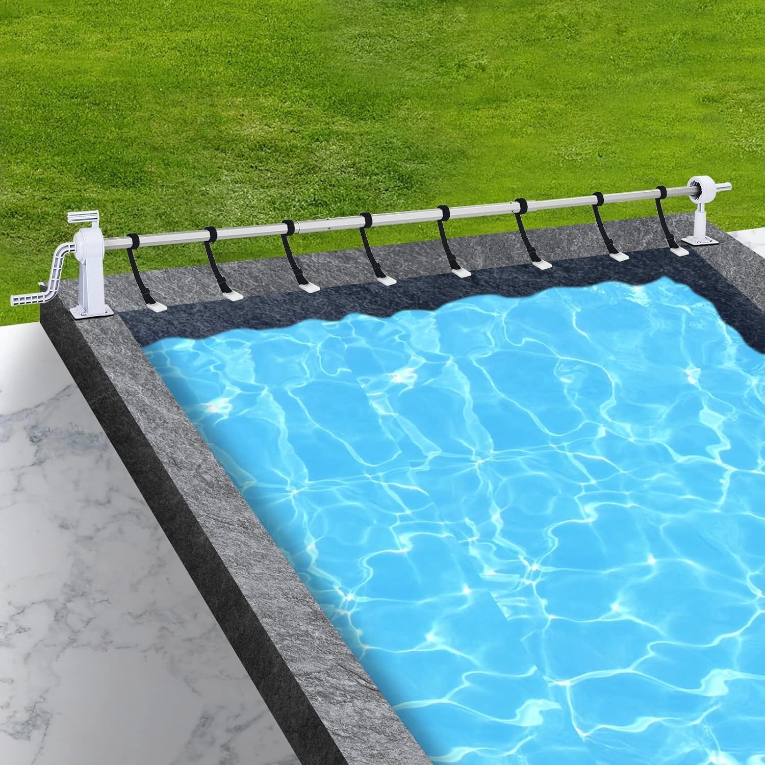 ACXIN Pool Aufroller 1,05–6,15 m Verstellbar, Teleskop Aluminium Poolrolle mit Handkurbel für Abdeckplane & Solarfolie