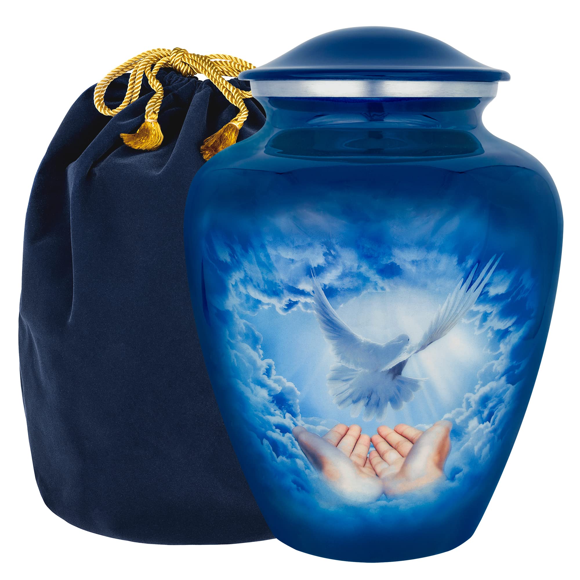 Trupoint Memorials Cremation Urns for Human Ashes, Decorative Burial Urn for Adult Men & Women – Large, Blue Dove