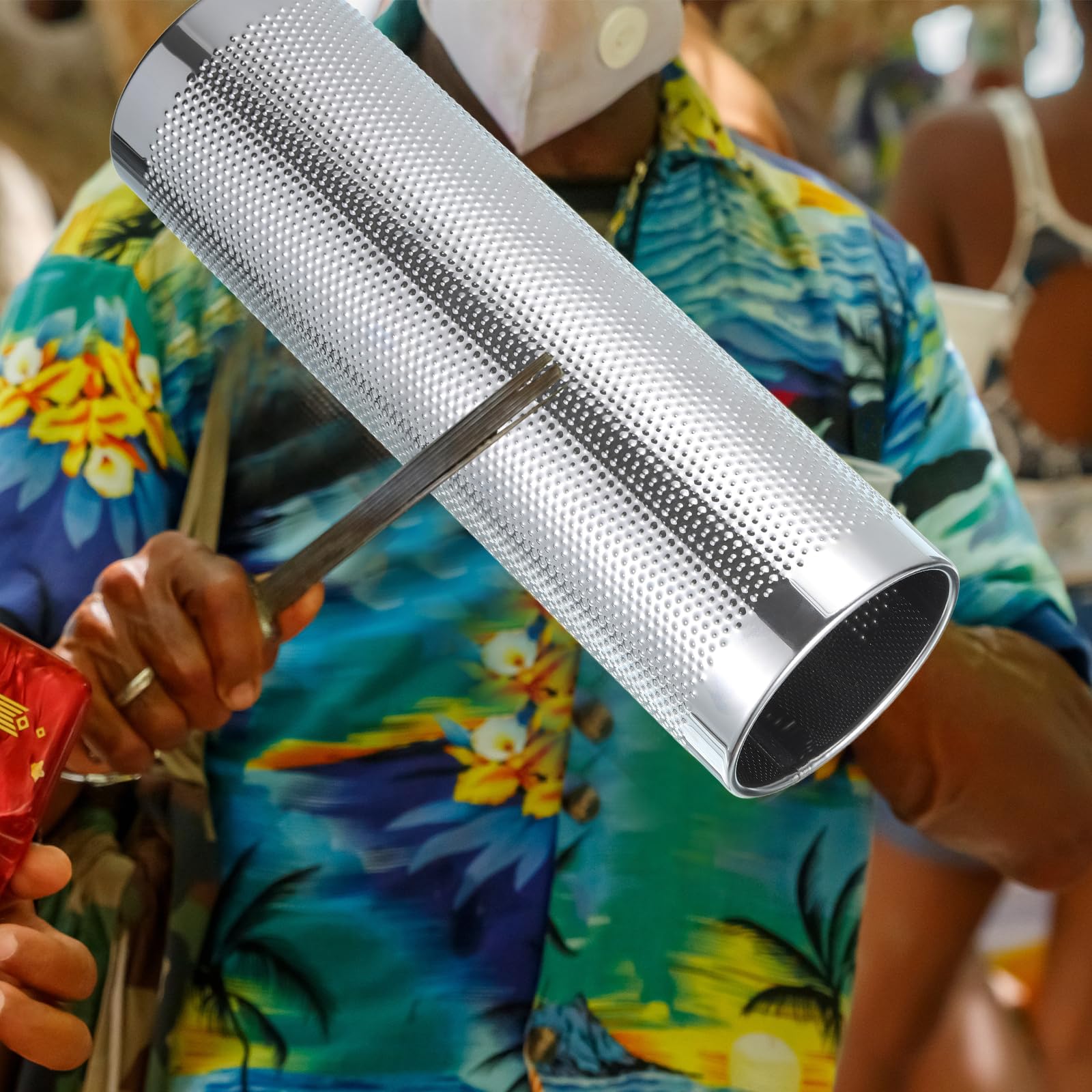 QUARKZMAN Guiro De Acero Inoxidable Instrumento De Percusión Latina 3" x 10" Con Raspador Herramienta De Entrenamiento Musical Guiro Metalico Para Bandas Performance Con Martillo De Arena
