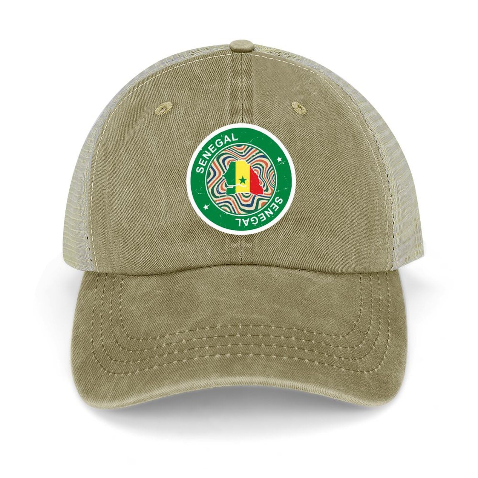 Yelolyio Unisex Khaki Senegal Flag Map Adjustable Mesh Back Cap Senegal Baseball Caps Country Pride Mesh Baseball Cap Retro Washed Trucker Cap Breathable Sun Hat