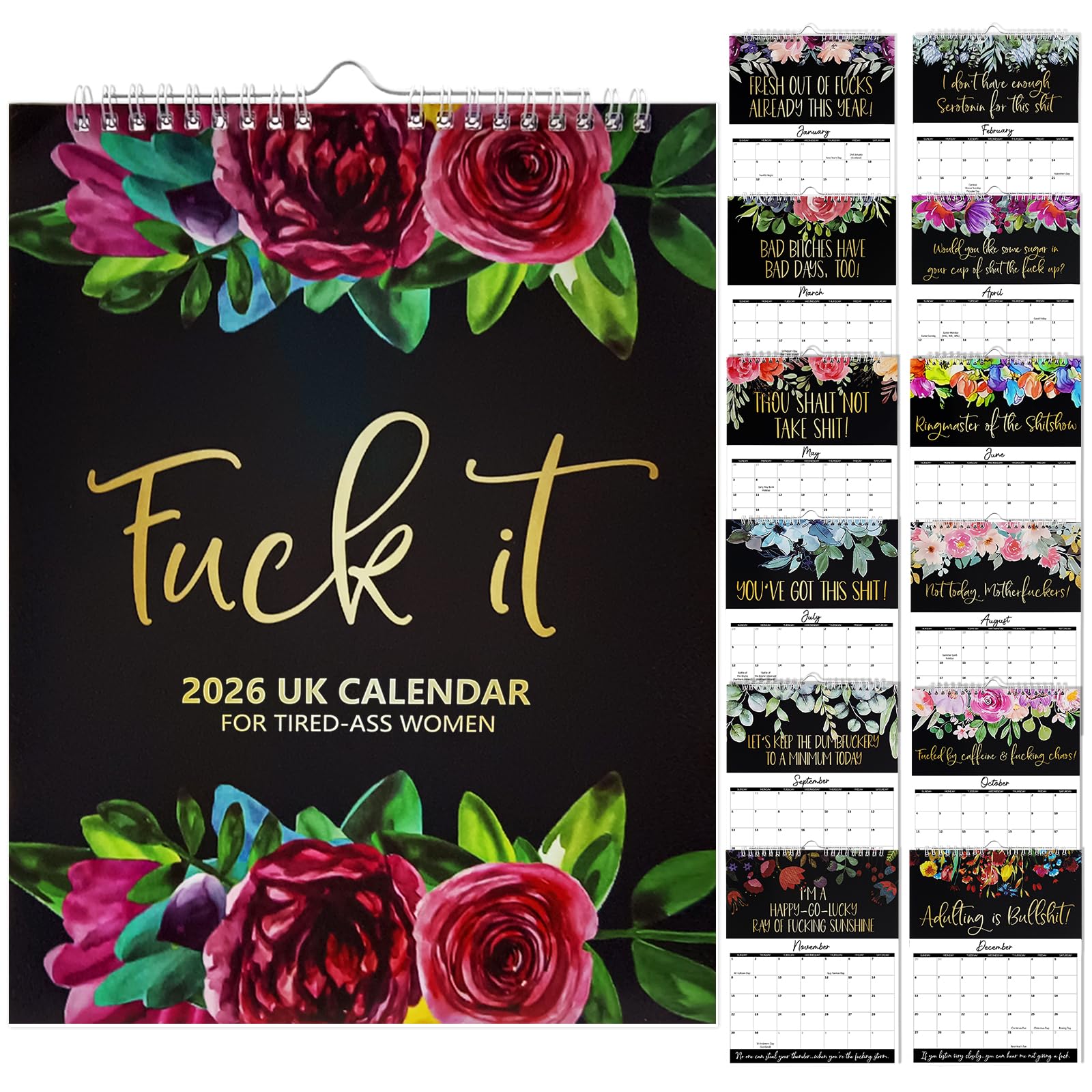 2026 Calendar UK for Tired Women,Fu_ck it Wall Calendar 2026 Wall Planner,Funny Schedule Management Office Wall,Gift for Women Sweary Calendar Thick Pape for Family Home Office