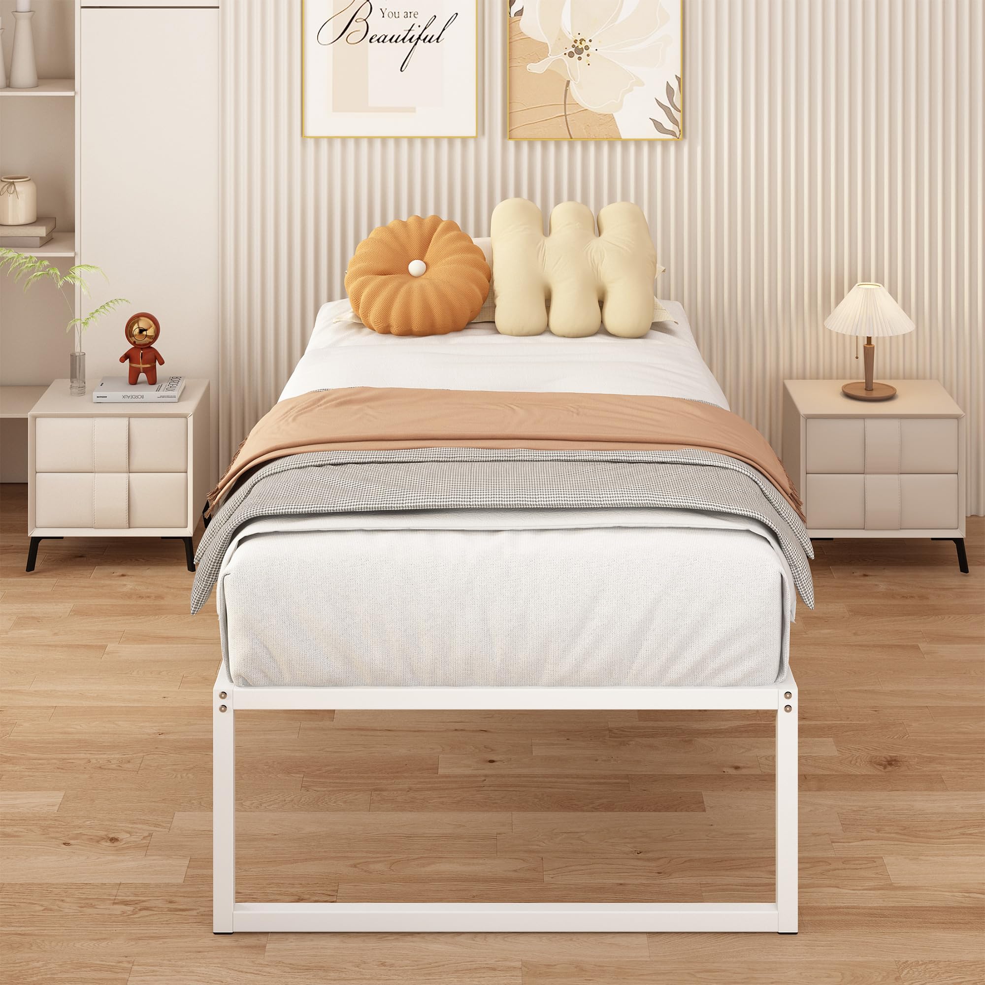 Yicensen Struttura Letto Singola 80x190 cm, Struttura Letto in Metallo, Supporto Solido, Facile da Montare, Design Silenzioso, Stile Moderno e Minimalista, Altezza 41 cm, Bianco