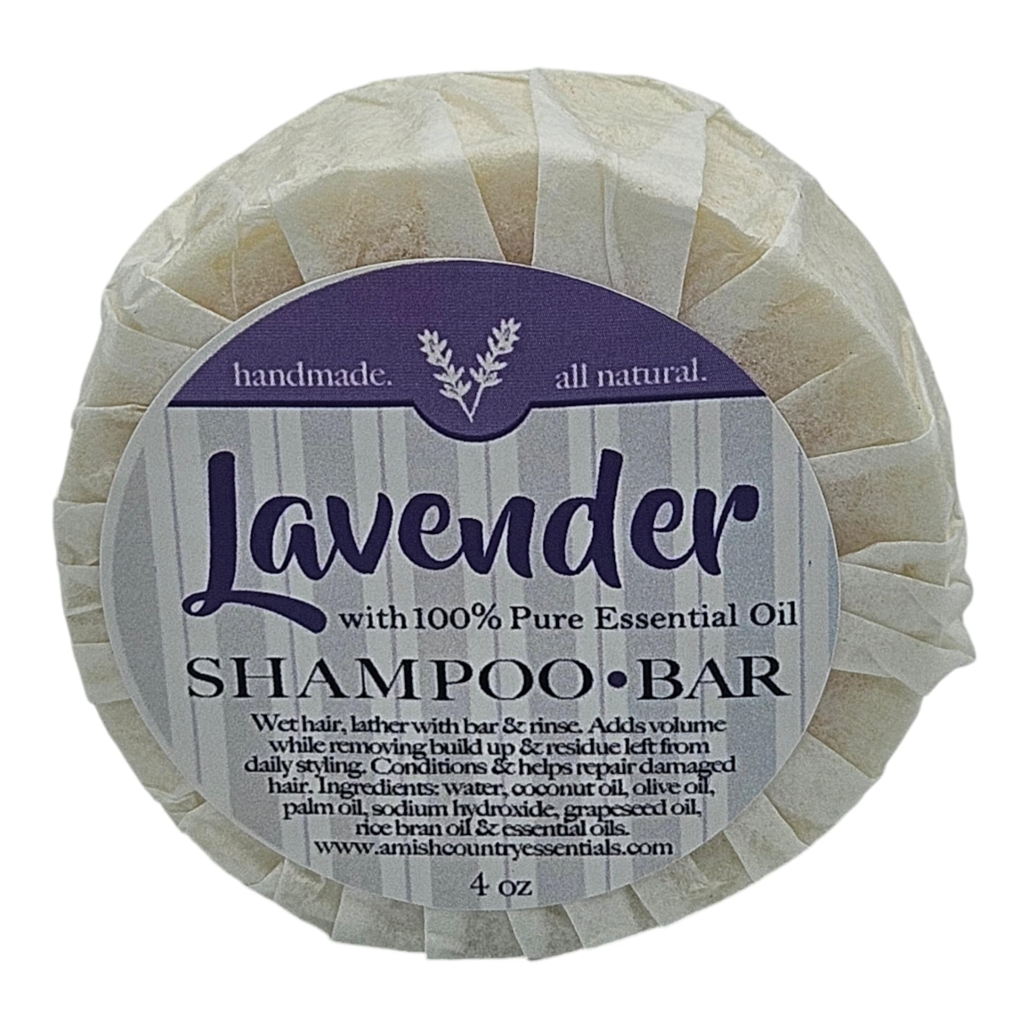 Lavender Shampoo Bar with 100% Pure Essential Oil, 4 oz, Handmade, All Natural, Lavender, Nourishing, All Hair Types, Calming