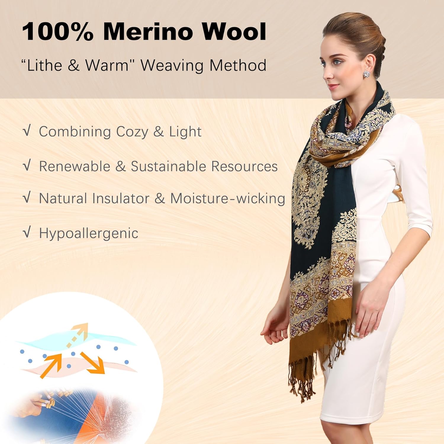 DANA XU 100% Merino Wool Extra Large Pashmina Blanket Travel Scarf Cashmere Wrap for Women Fall Winter Oversize Shawl Floral - Image 4