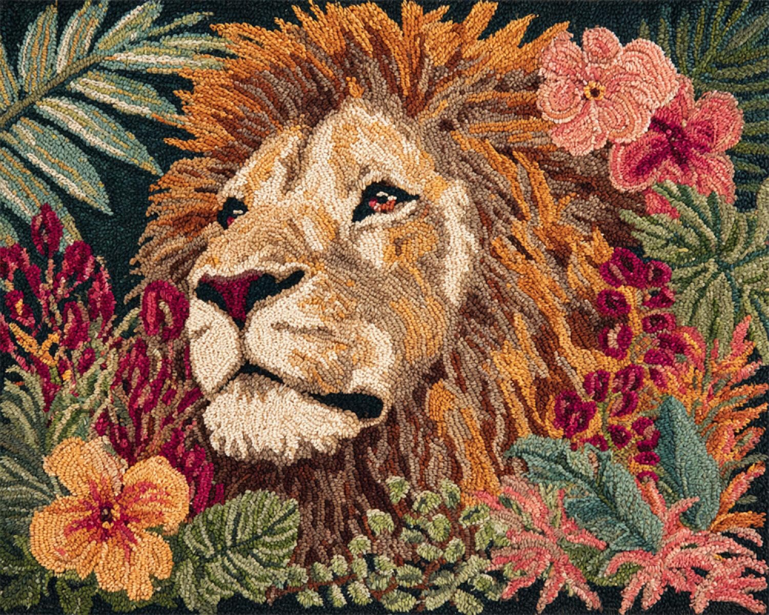 Henypt DIY Latch Hook Rug Kit Lions and Flowers 60x90cm