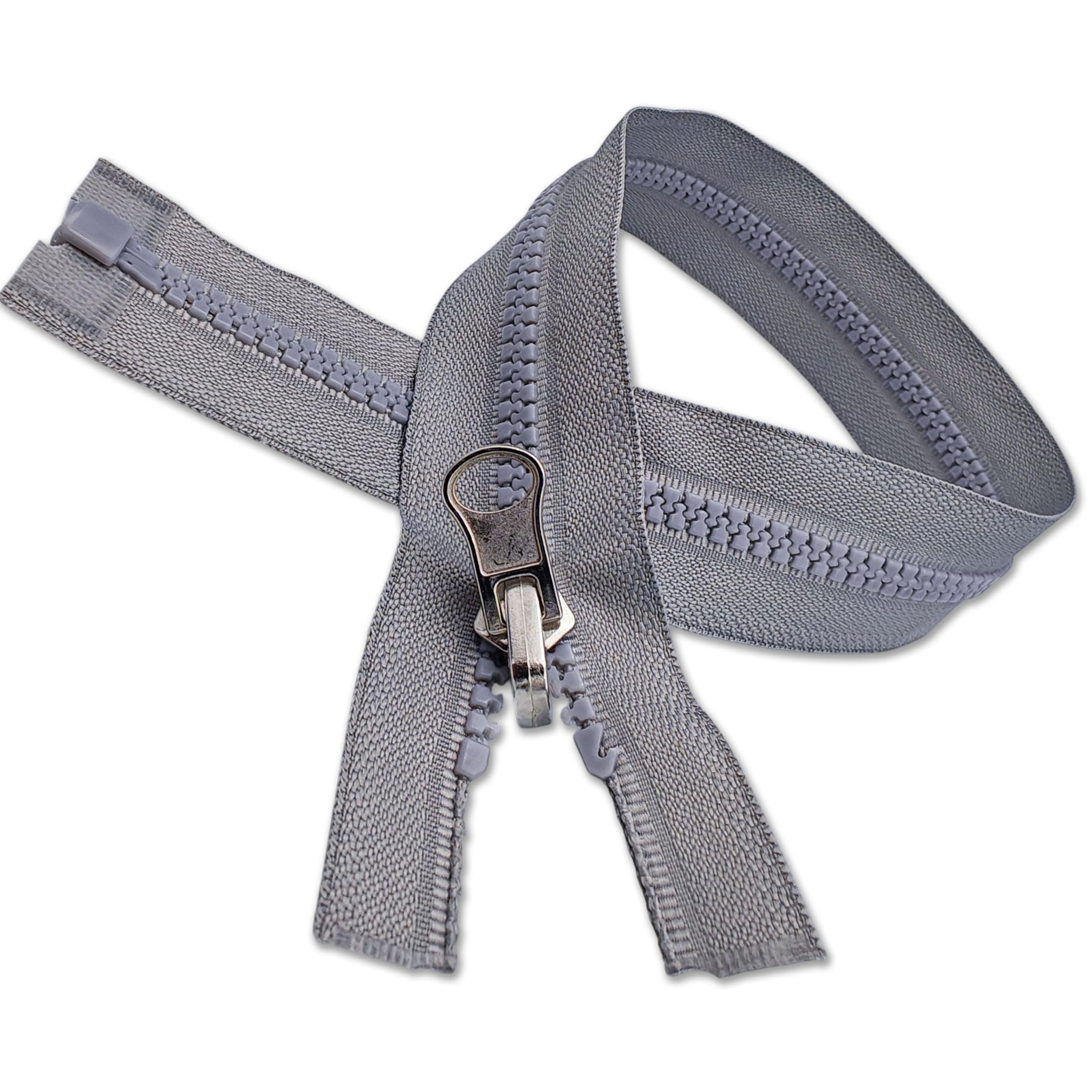 Zips & Bobs Silver Grey Reversible Resin Zip Gauge #5 Bilateral Open-End Chunky Fastener Moulded Plastic Teeth For Double-Sided Jackets Fleeces (, 85Cm (33.5"))