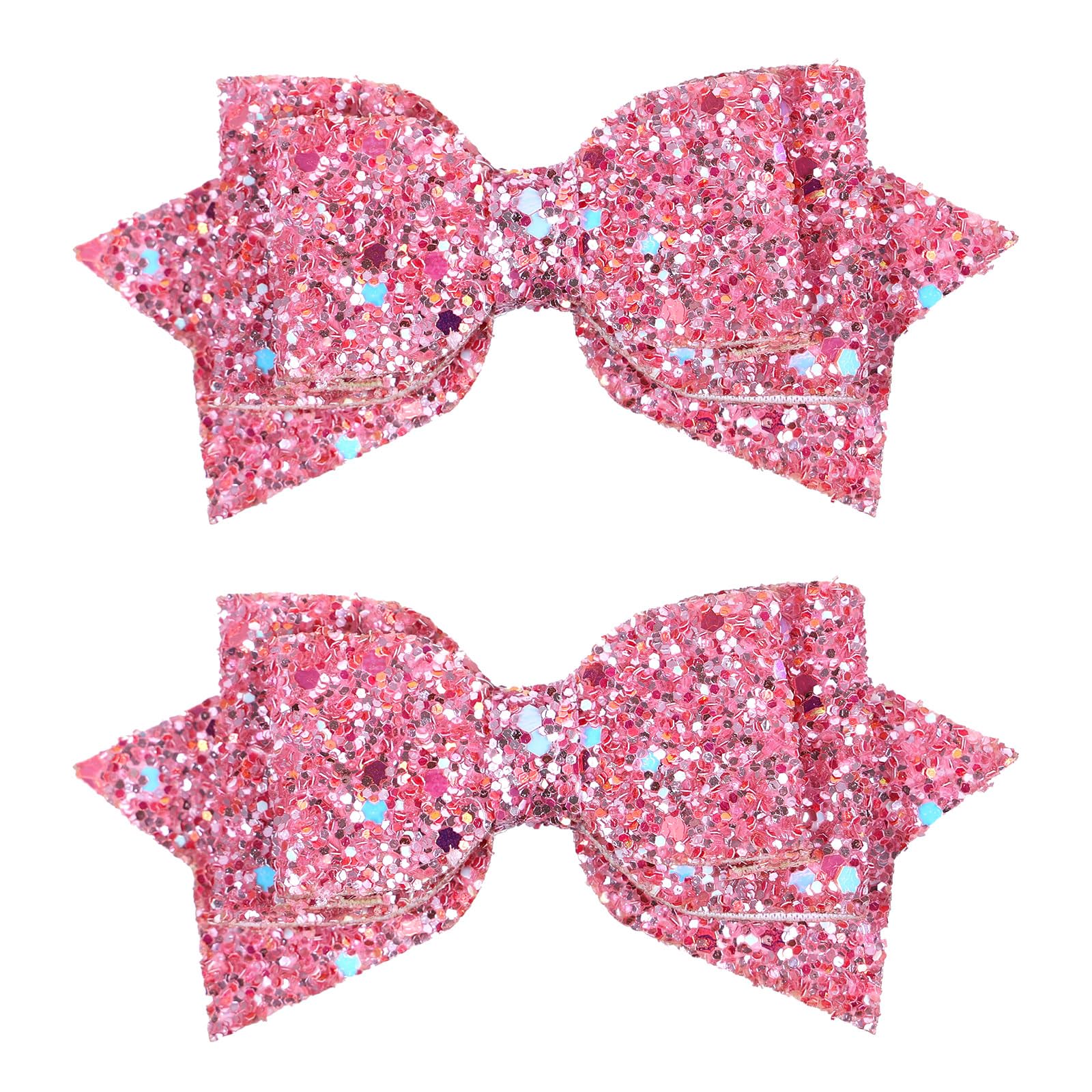 Glitter Pink Hair Bows 4inch Shiny Sequins Bowknot Alligator Clips Barrettes Pins for Toddler Teens Baby Girls Kids Birthday Wedding Party Dress Decor