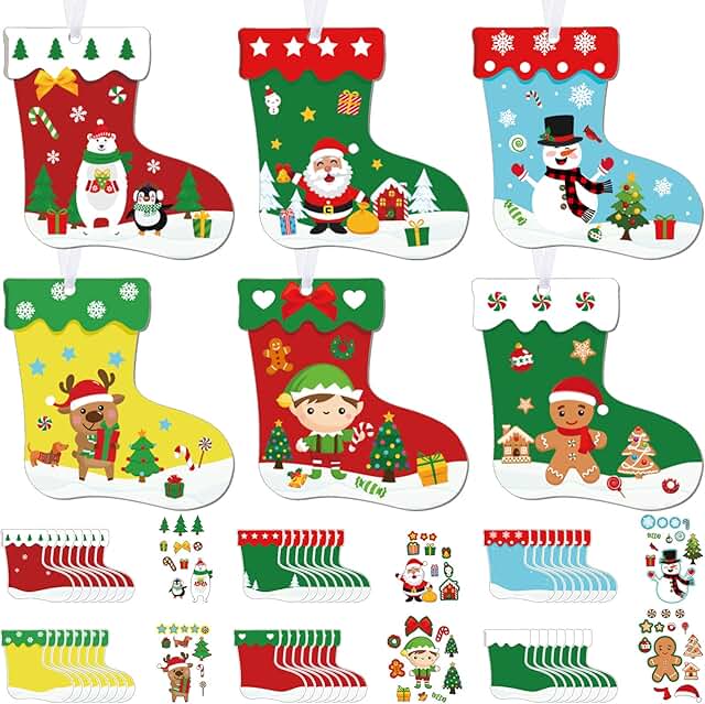 48 Pcs Christmas Craft Kits for Kids Christmas Stockings Christmas Tree ...