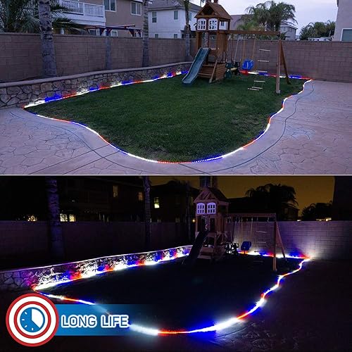 Miniatura 4 de Russell Decor Cuerda de luces LED de 50 pies  540 para fiesta patriótica del 4 de julio, Día de los Caídos, árboles al aire libre, patio, terraza,