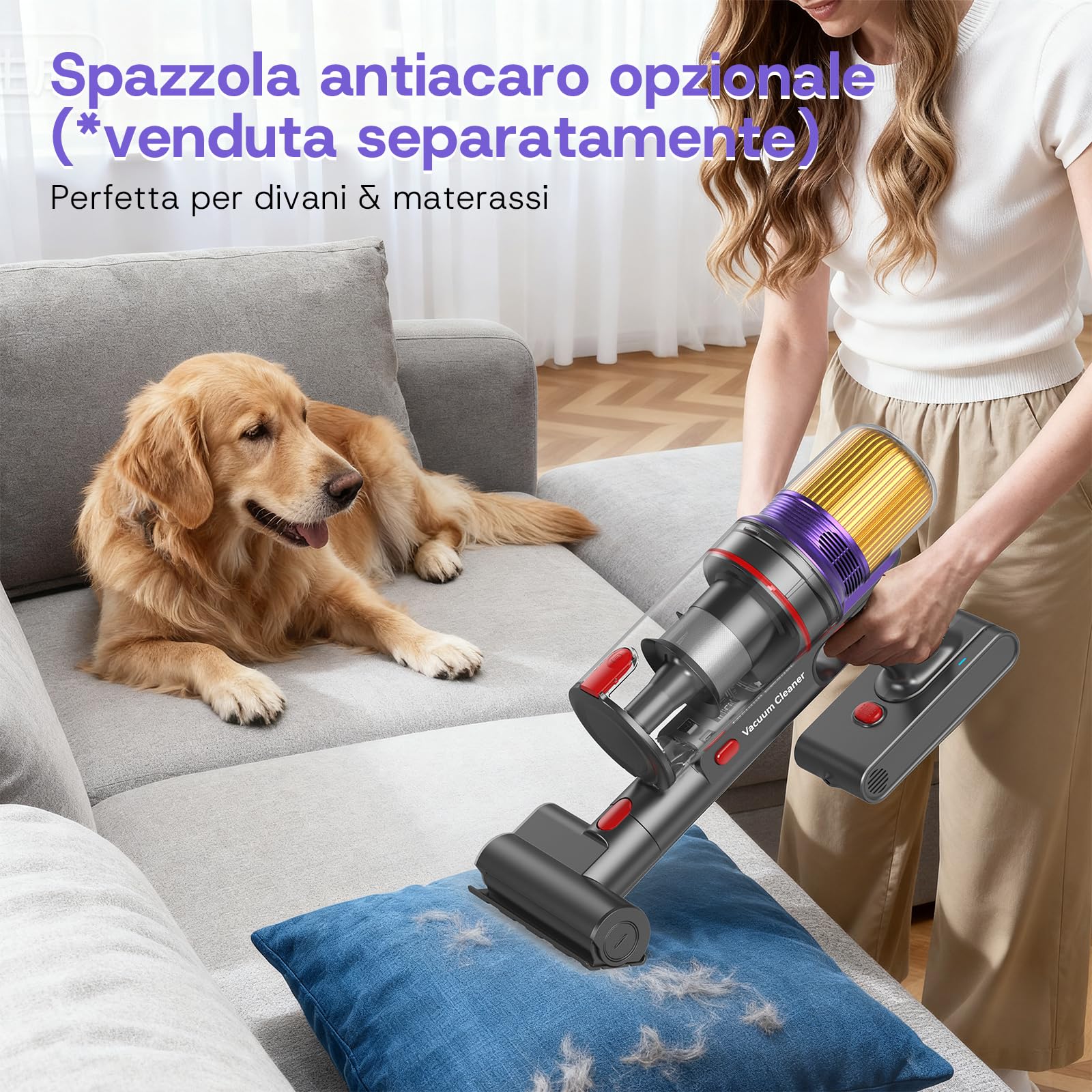 V16 Aspirapolvere senza Fili, 55KPa 600W 80Min Scopa Elettrica Potente Autoportante con Rilevamento Polvere e Display LED, Anti-Groviglio, Vacuum Cleaner per Peli Animali Tappeti Pavimenti
