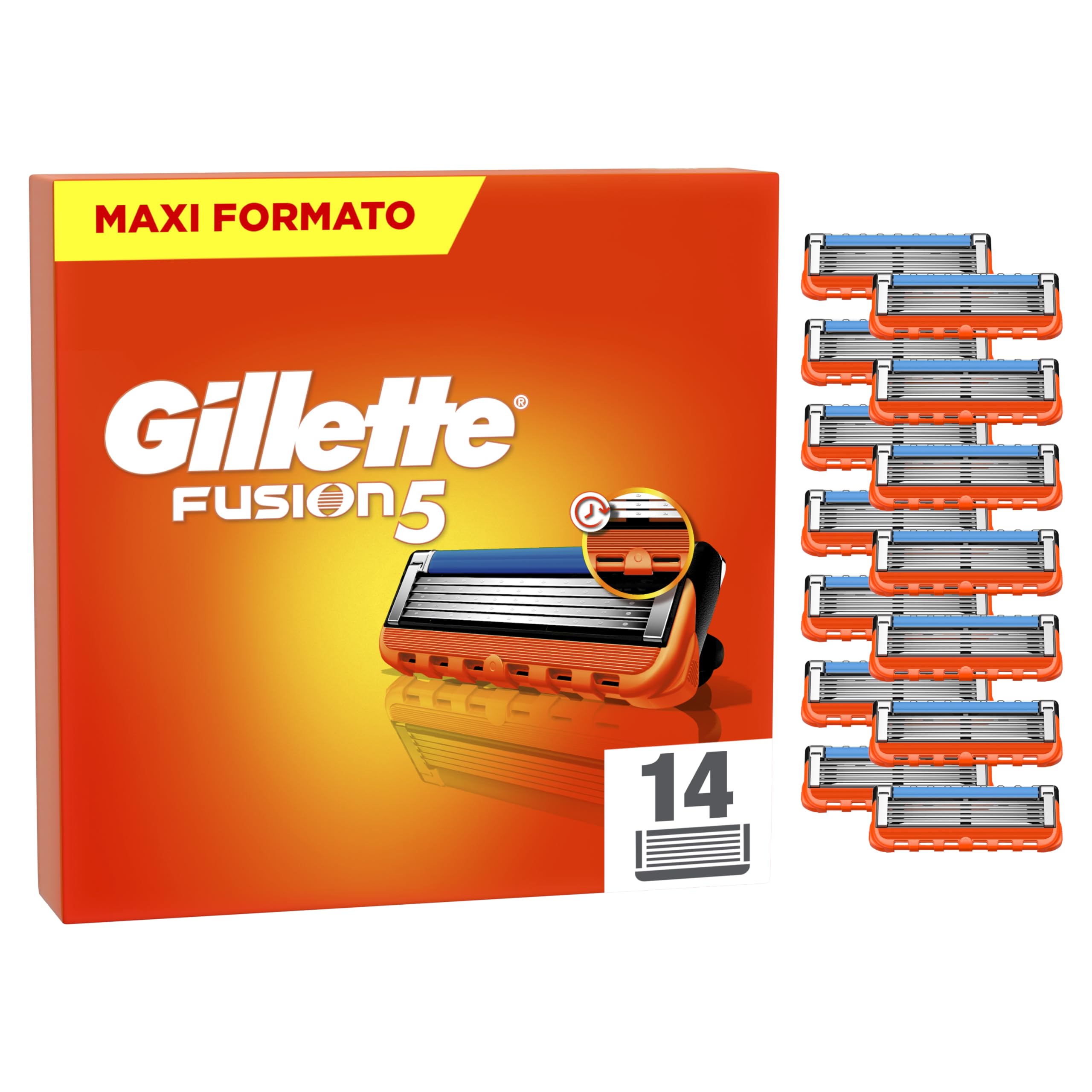 Gillette Lamette Gillette Fusion 5, 14 Lamette Da Barba Di Ricambio per Rasoio Barba Manuale Fusion5, da 5 Lame, Rasatura Scorrevole con Striscia Lubrificante, Fino a 1 Mese di Rasatura per Lametta