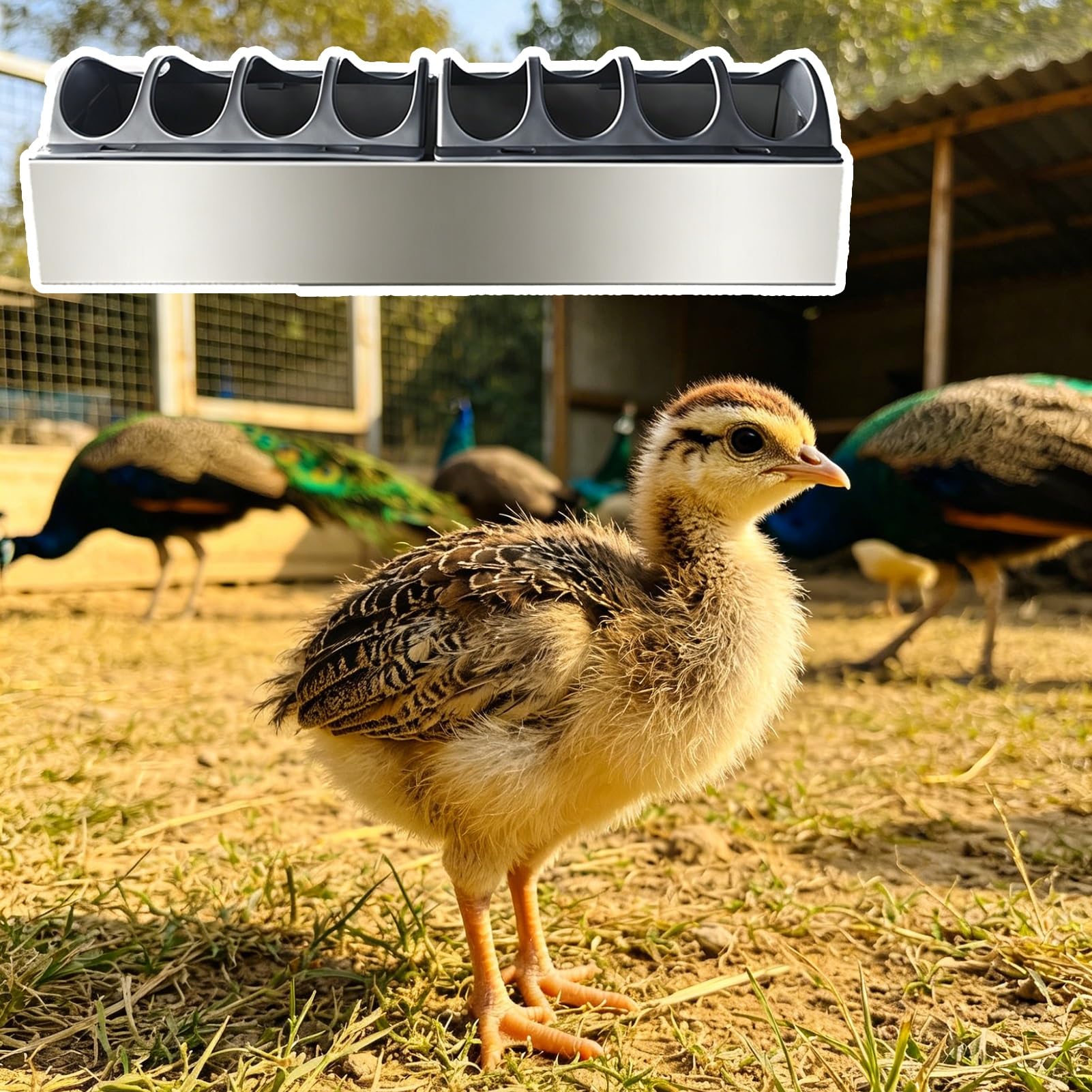 Comedero para Cerdos Comedero para Pavos Reales para Gusanos de La Harina, Bebedero Multicompartimento para Gallineros, Comedero Pollitos Inoxidable Anti-desperdicio(L40cm/15.7")