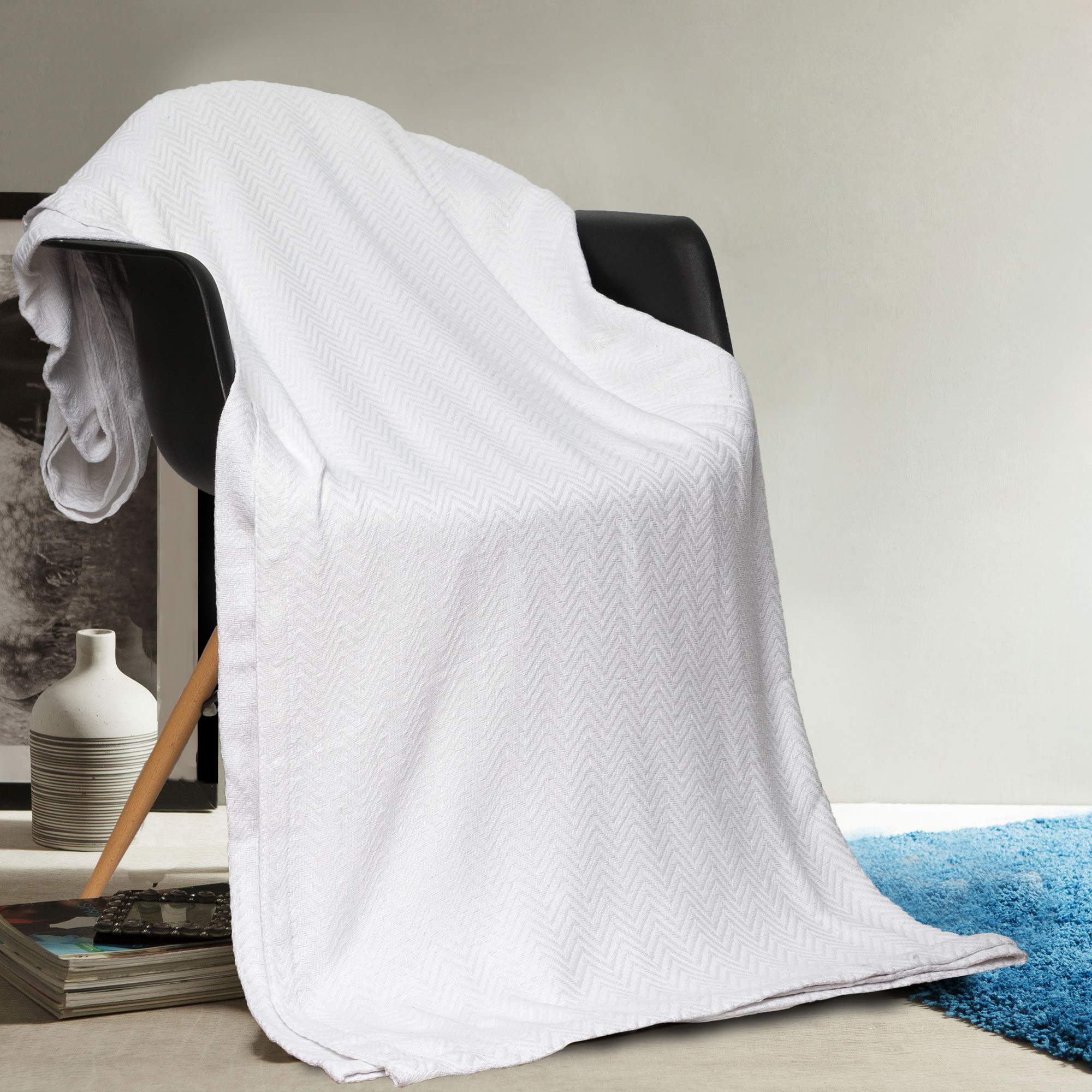 Home Maison Josie Chevron Knit Cotton Throw Blanket, White, King