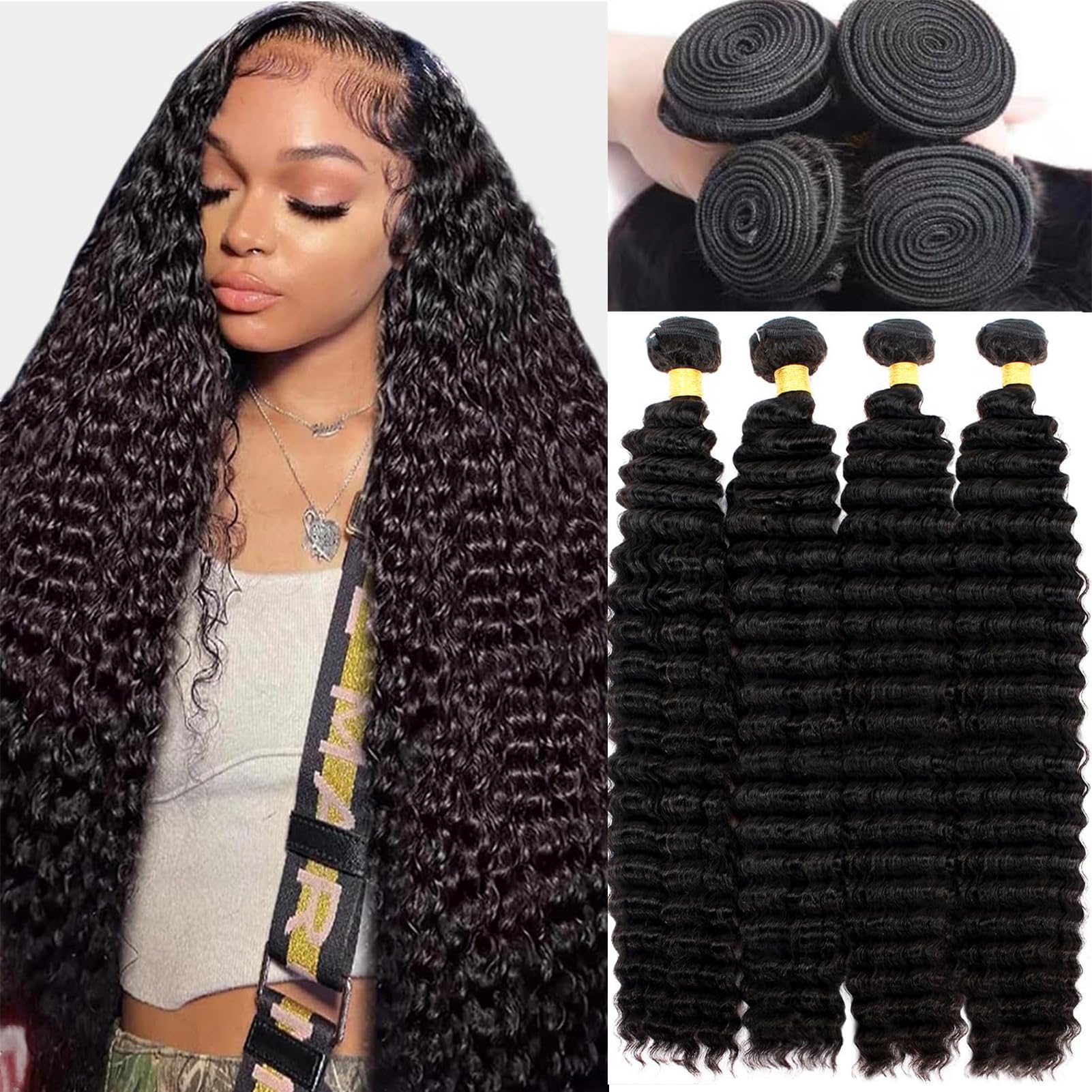 12A Deep Wave Bundles Human Hair 16"18"20"22" 400g 100% Real Human Hair 3X Longer Lifespan 100% Unprocessed Brazilian Virgin Hair Pineapple Deep Wave