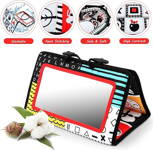 Miniatura 2 de Espejo de piso para bebé juguetes para el tiempo de la barriga juguete de doble contraste para bebés en blanco y negro doble plegable juguetes