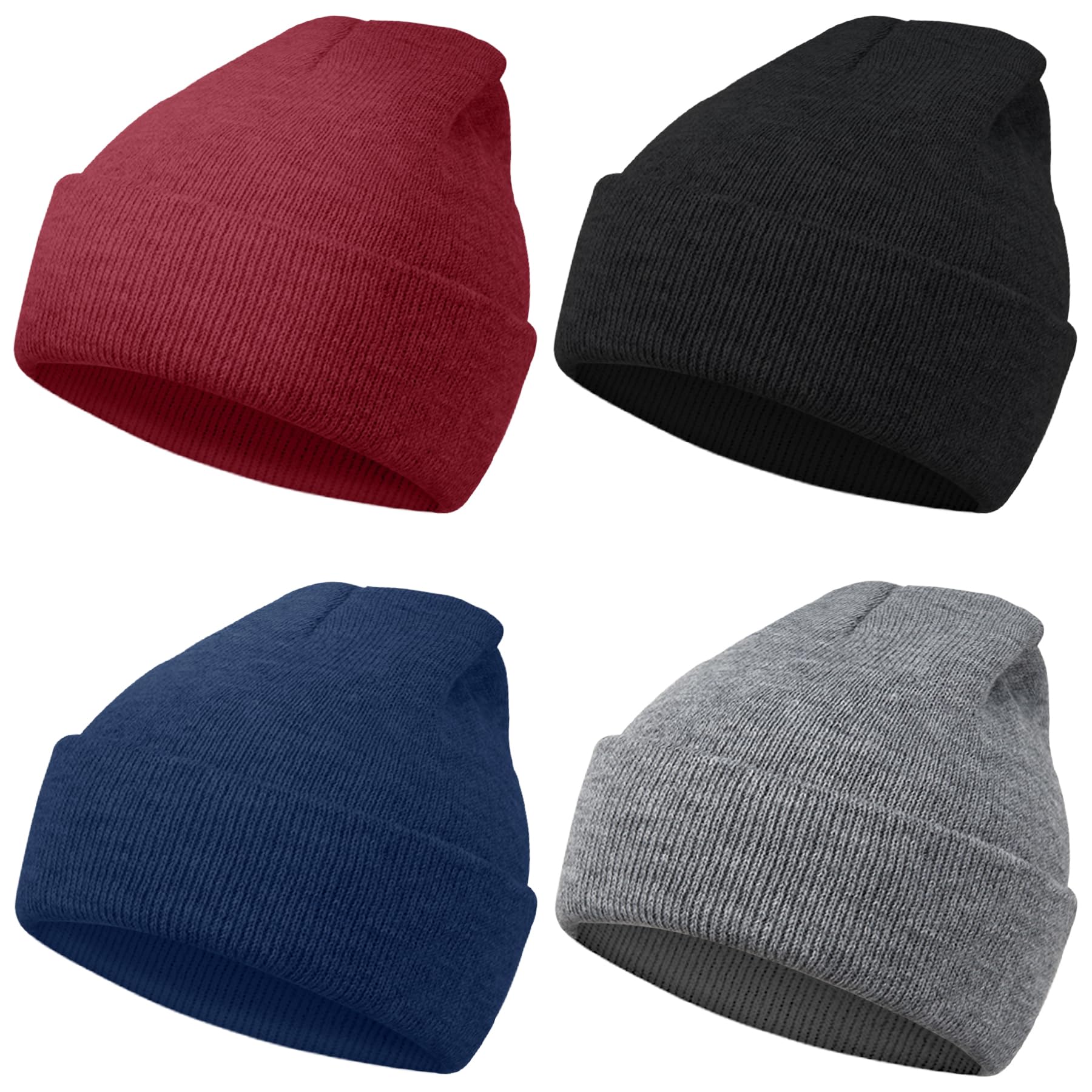 4 Pack Winter Beanies Stretch Knit Beanie Hat Cap for Girls Boys, 4 Color