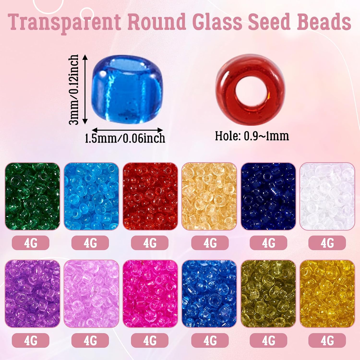 Beadthoven 12 Colors 3mm Glass Seed Beads for Jewelry Making 8/0 Round Craft Beads Transparent Small Pony Loose Beads Spacers for DIY Crafts Bracelet Necklace Earring Beading Supplies Hole 0.9-1mm - Image 3