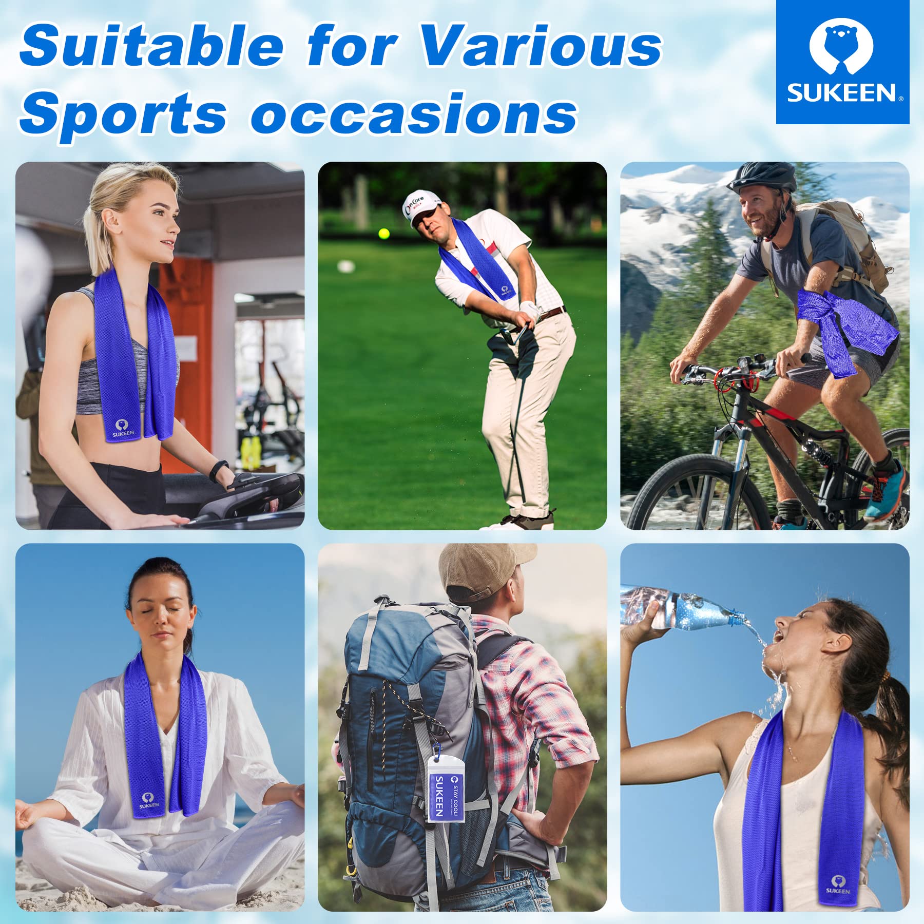 Sukeen Toallas de refrigeración para Cuello y Cara, Paquete de 30 Toallas de refrigeración Deportivas de Secado rápido, Toalla de Sudor Suave y Transpirable para Entrenamiento