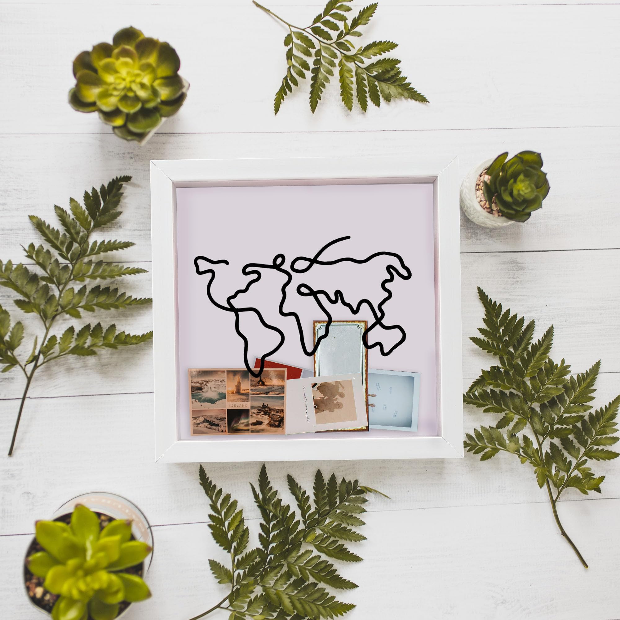 Adventure Archive Box with Names, Personalized Travel Shadow Box, Ticket Shadow Box with Slot, 8/12 Inch Travel Memory Boxes for Keepsakes Display, Ticket Holder with World Map and Plane Design